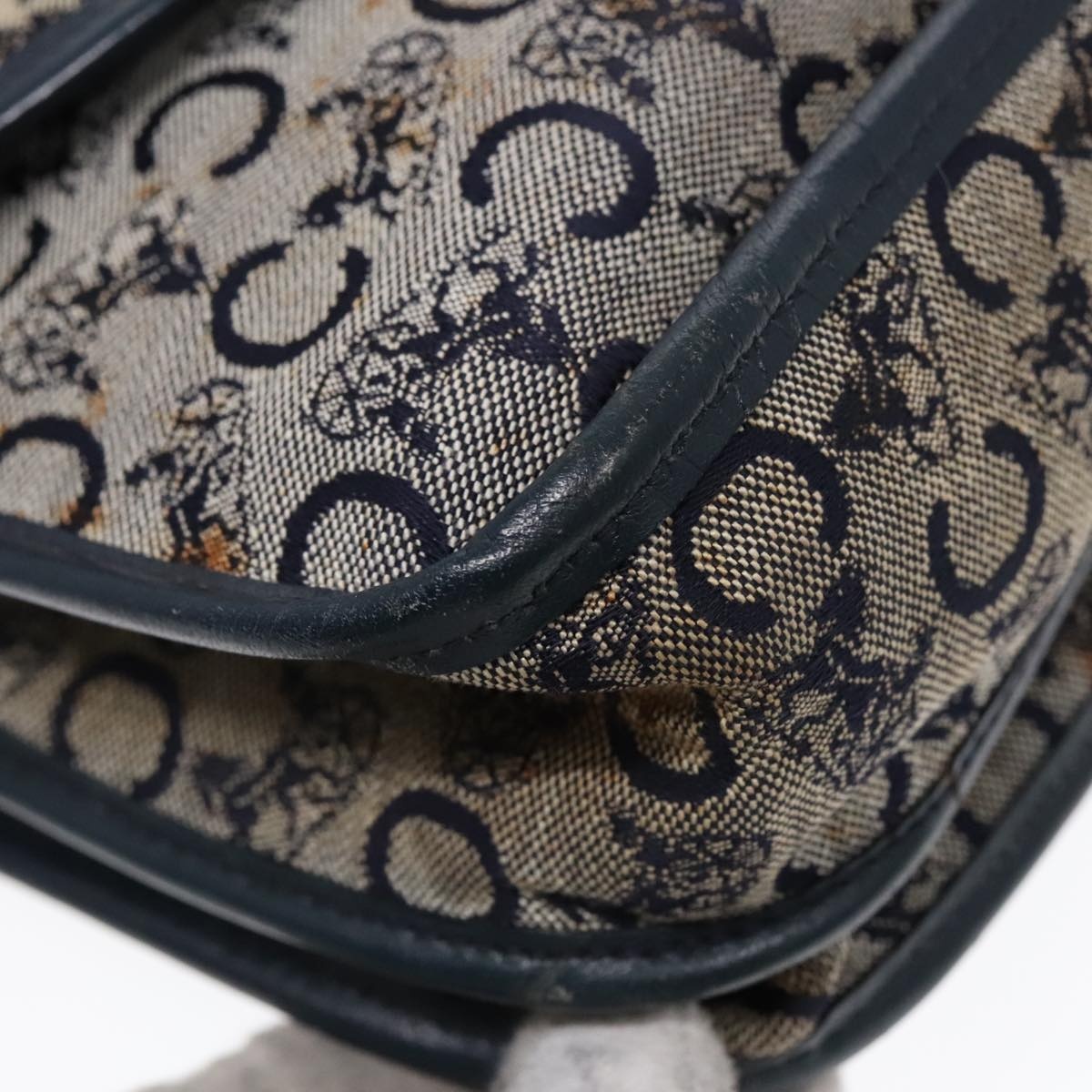 CELINE C Sulky Shoulder Bag Canvas Navy Gold - 14