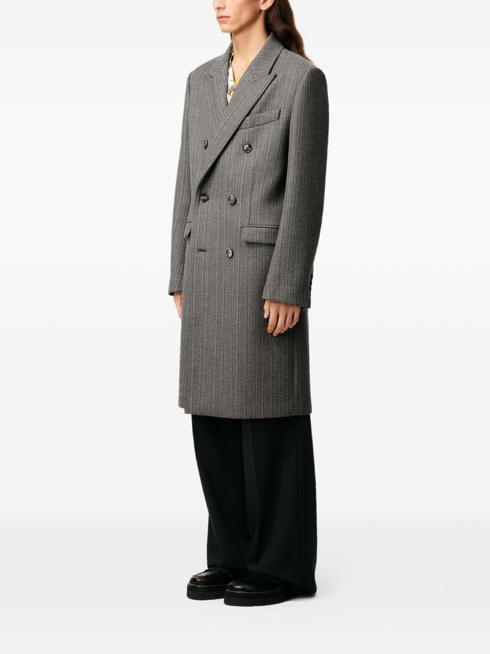 herringbone double-breasted coat - 3