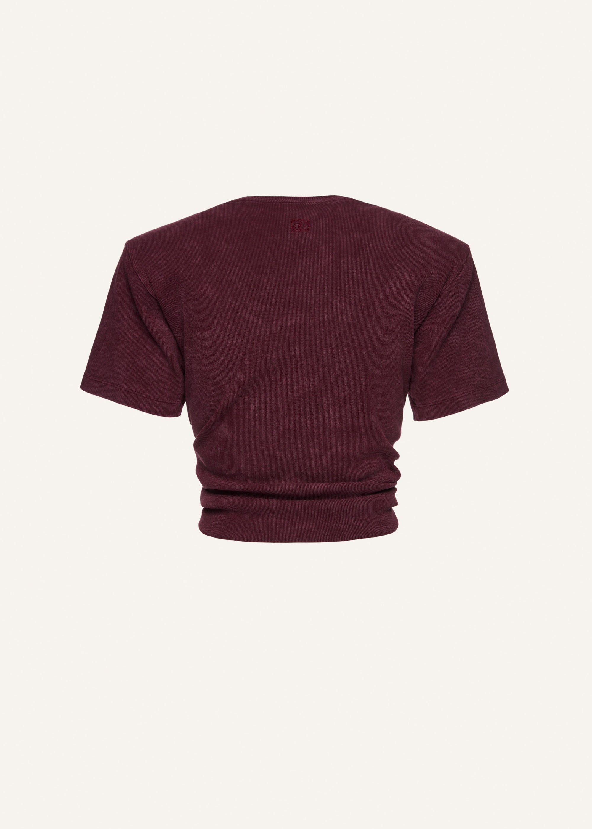 Knotted ribbed t-shirt in vintage burgundy - 2