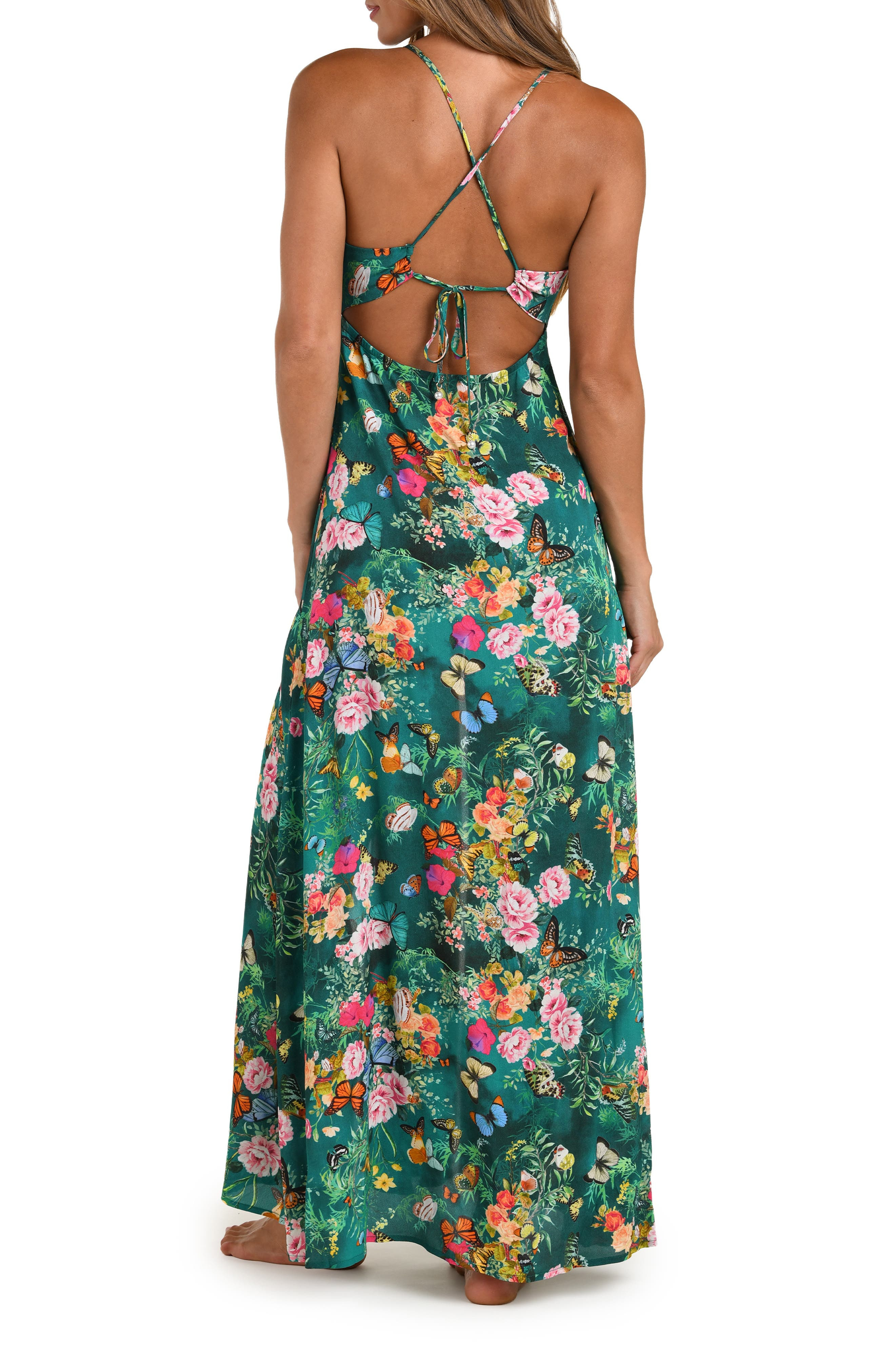 L'AGENCE Geneva Crepe Cover-Up Maxi Sundress in Green Multi at Nordstrom - 2