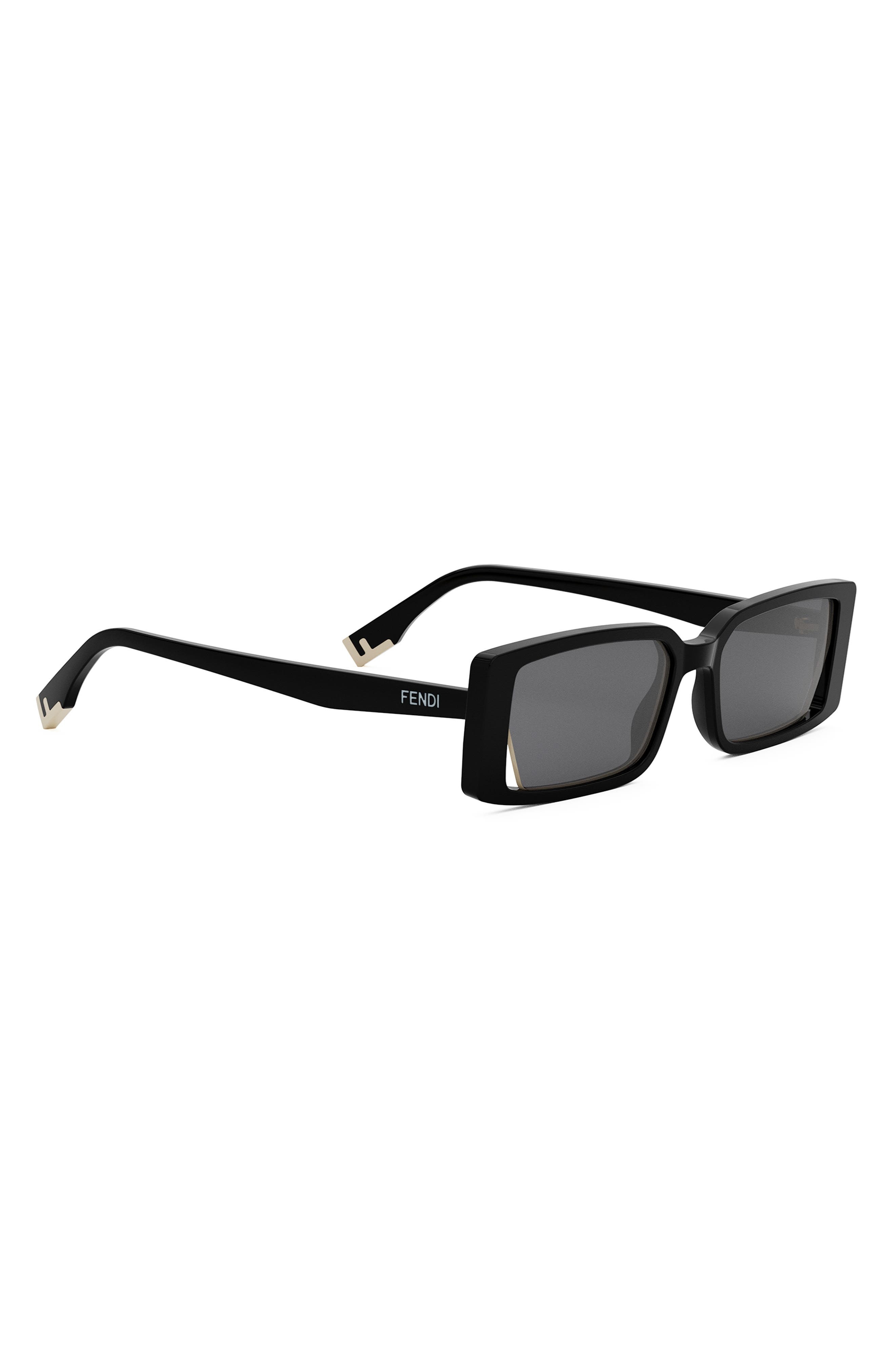 Fendi Way 53mm Rectangular Sunglasses in Shiny Black /Smoke at Nordstrom - 3