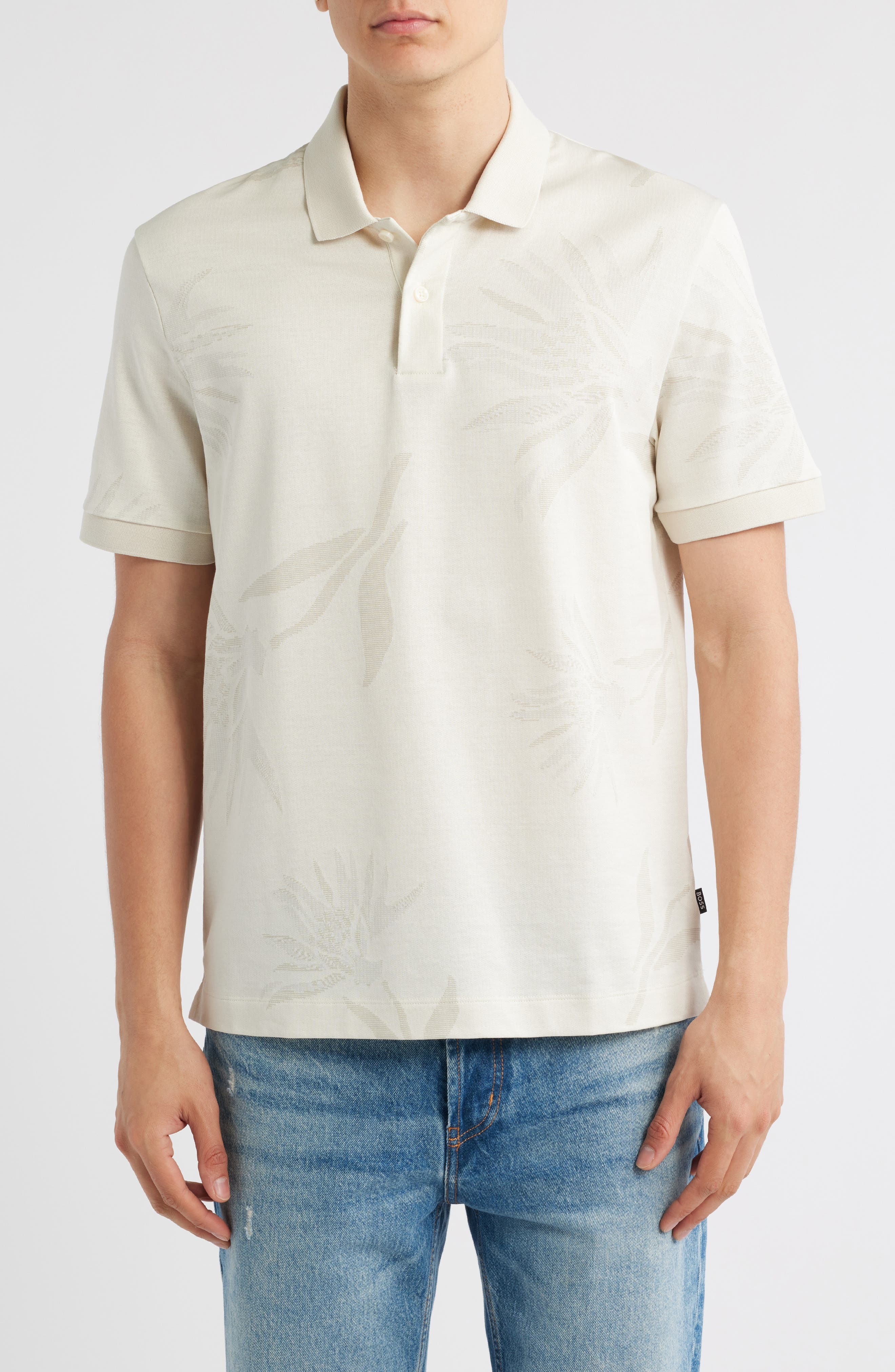 BOSS Parris Floral Jacquard Polo in Open White at Nordstrom - 1