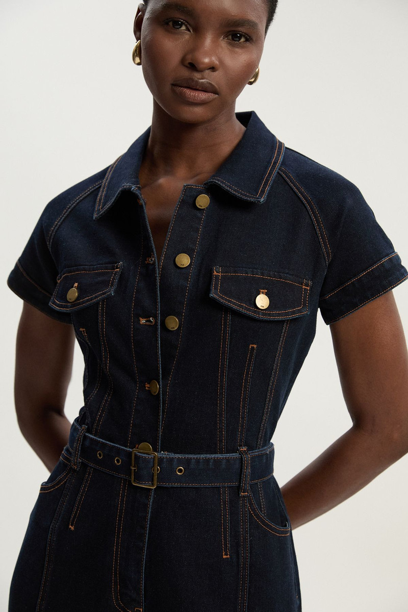 KAREN MILLEN Denim Corset Waist Detail Wide Leg Jumpsuit outlook