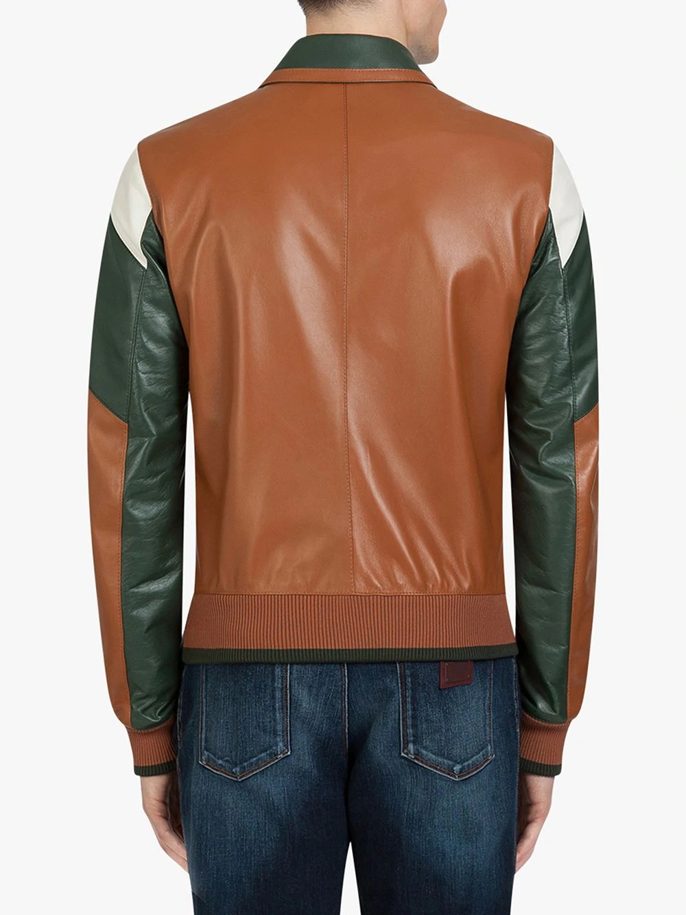 panelled leather jacket - 4