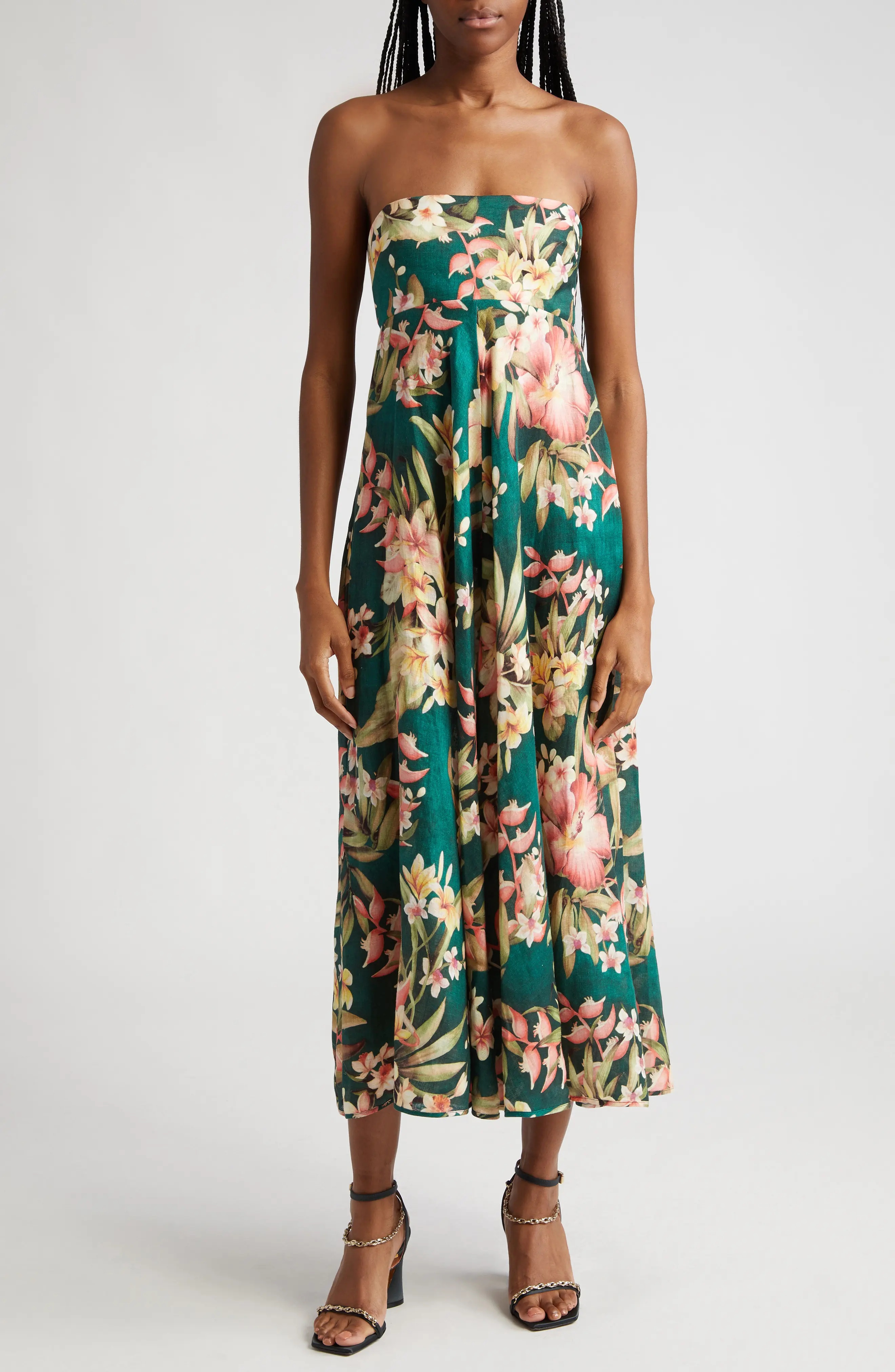 Lexi Tropical Floral Convertible Linen Midi Dress - 1