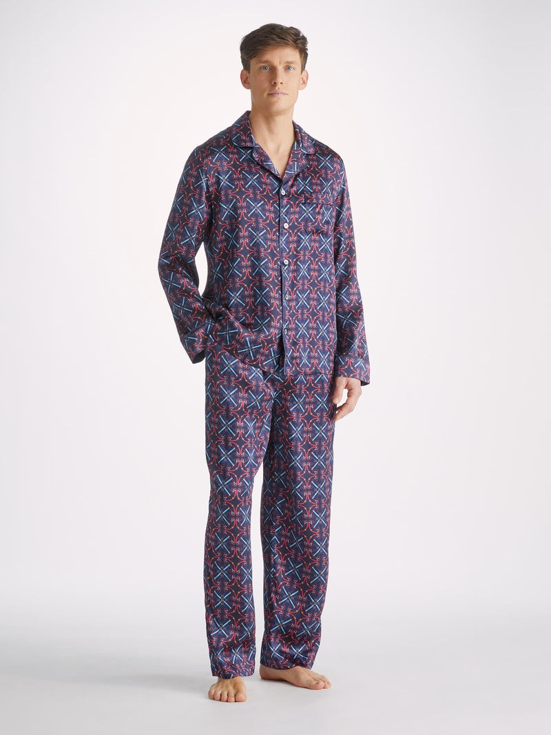Derek Rose Men's Pyjamas Brindisi 93 Silk Satin Navy outlook