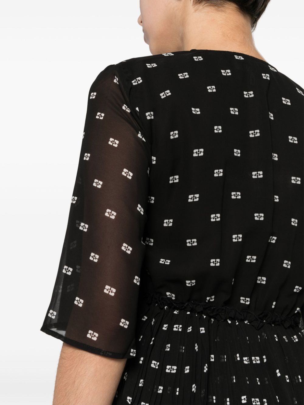 graphic-print V-neck pleated blouse - 5