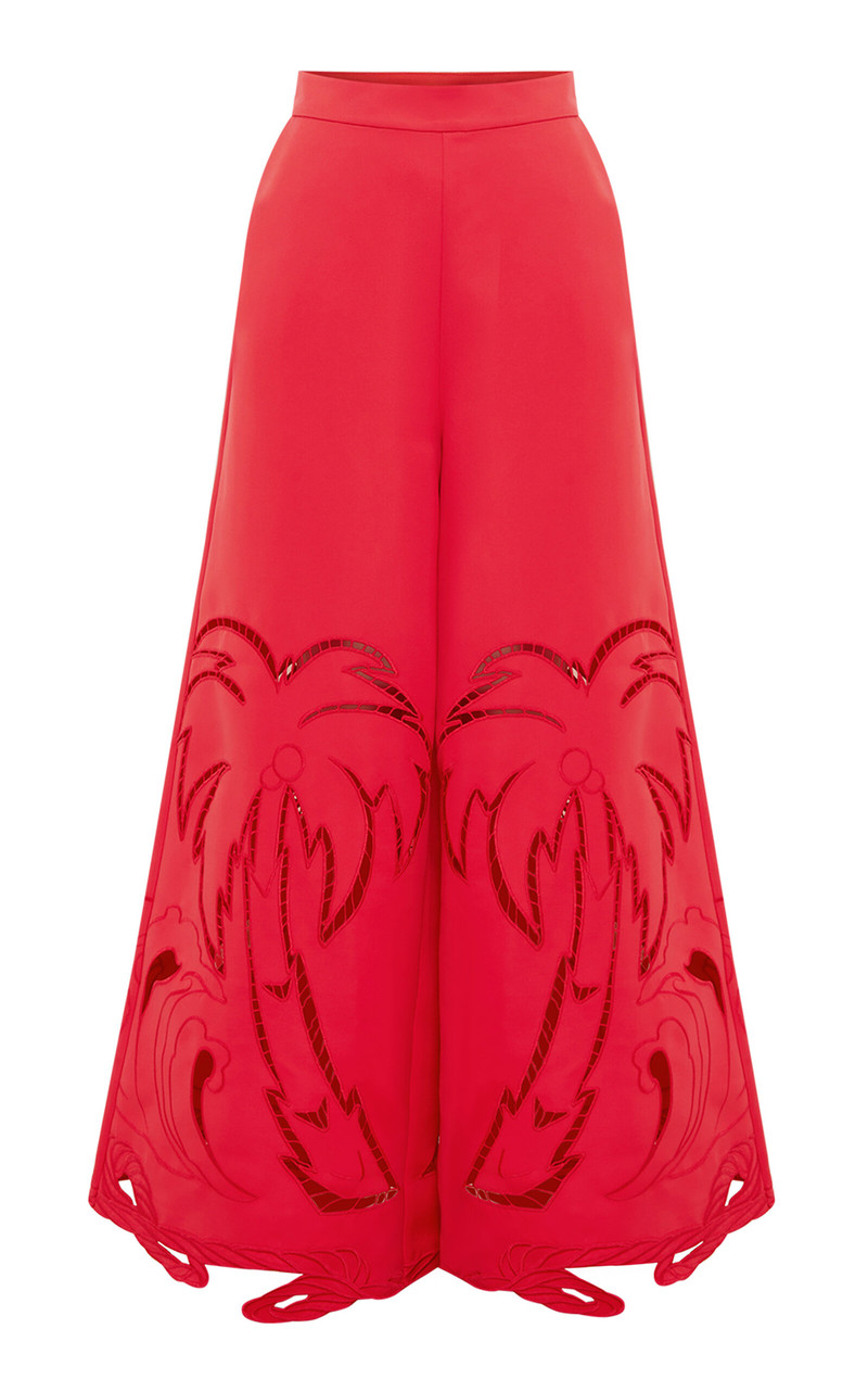 Theodora Appliquéd Wide-Leg Pants red 1