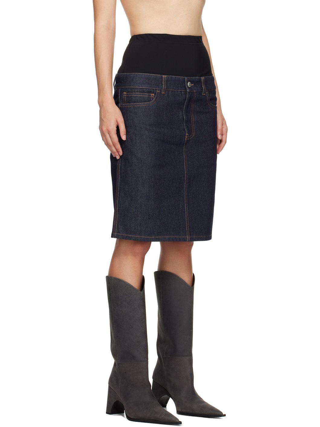 Blue Hybrid Denim Midi Skirt - 2