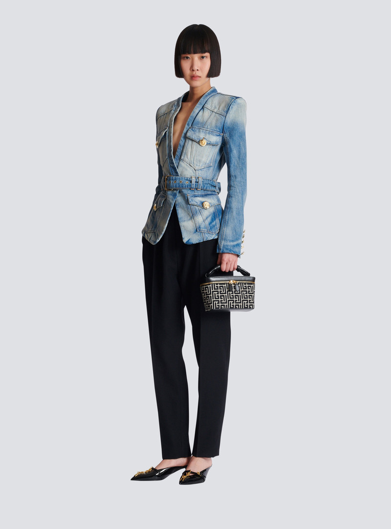 Balmain B-Army Vanity Case in monogrammed canvas and leather outlook