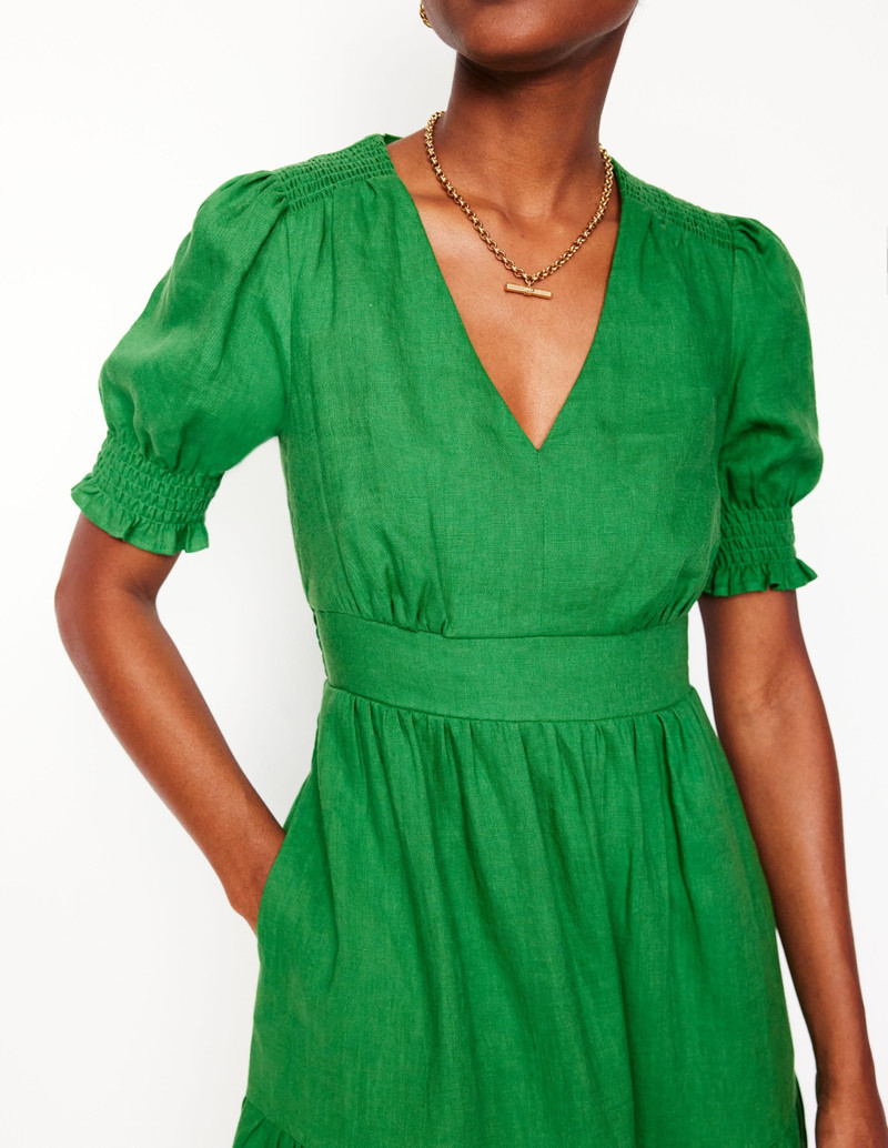 Anna Linen Tiered Midi Dress-Paradise Green 4