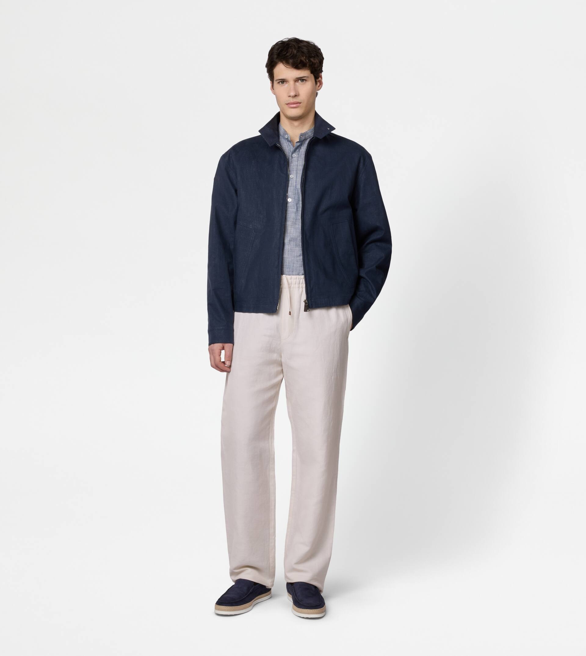 JACKET IN LINEN - BLUE - 3