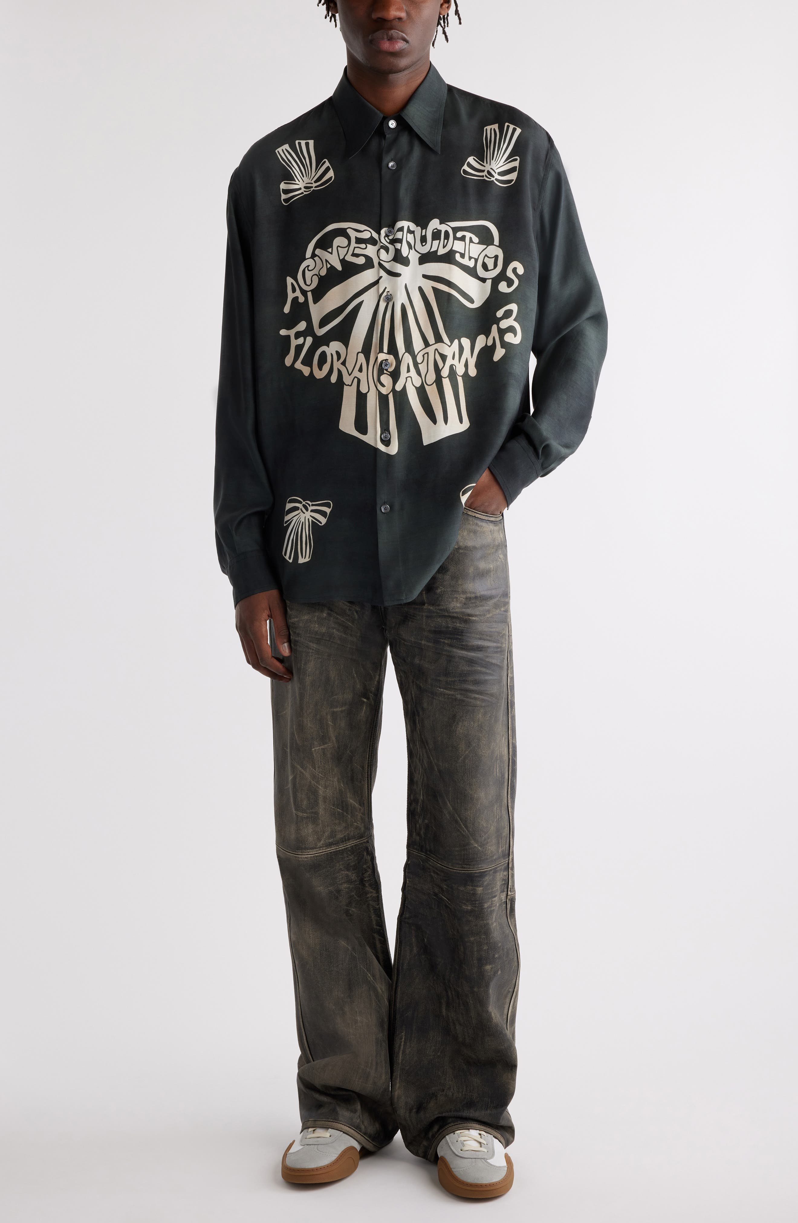 Acne Studios Floragatan 13 Graphic Button-Up Shirt in Black/White at Nordstrom - 2