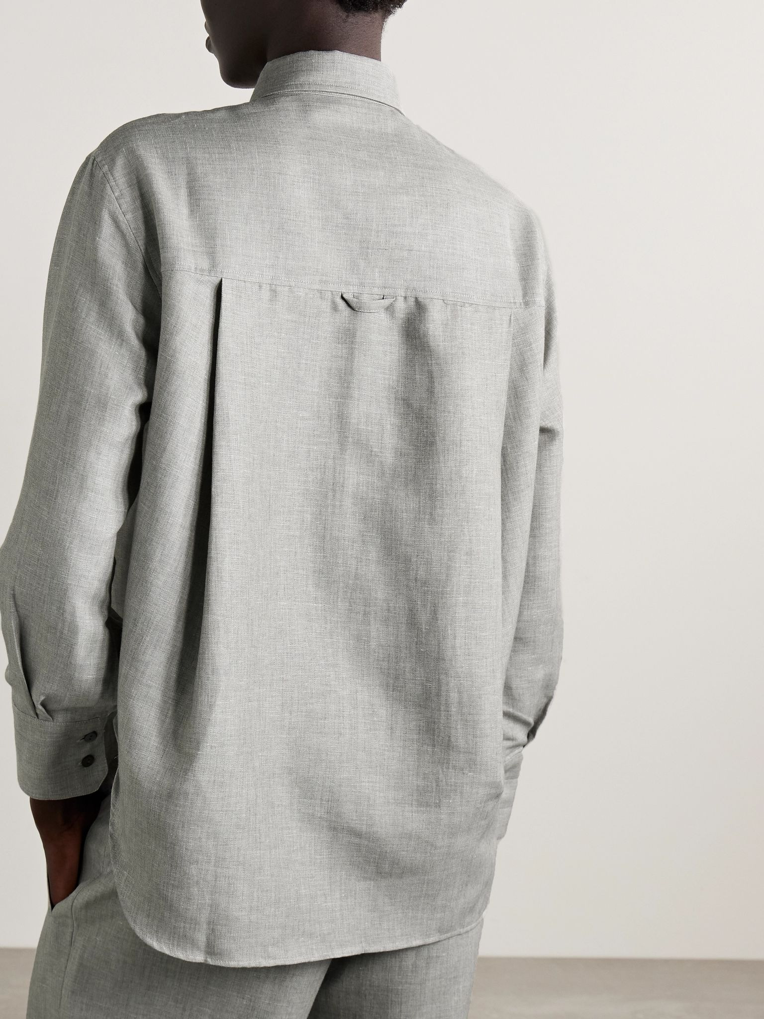Linen, cotton and wool-blend twill shirt Light gray - 4