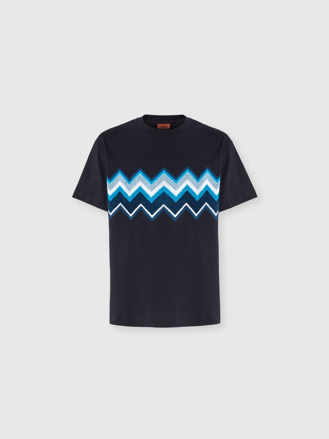 Cotton jersey T-shirt with zig zag embroidery - 1