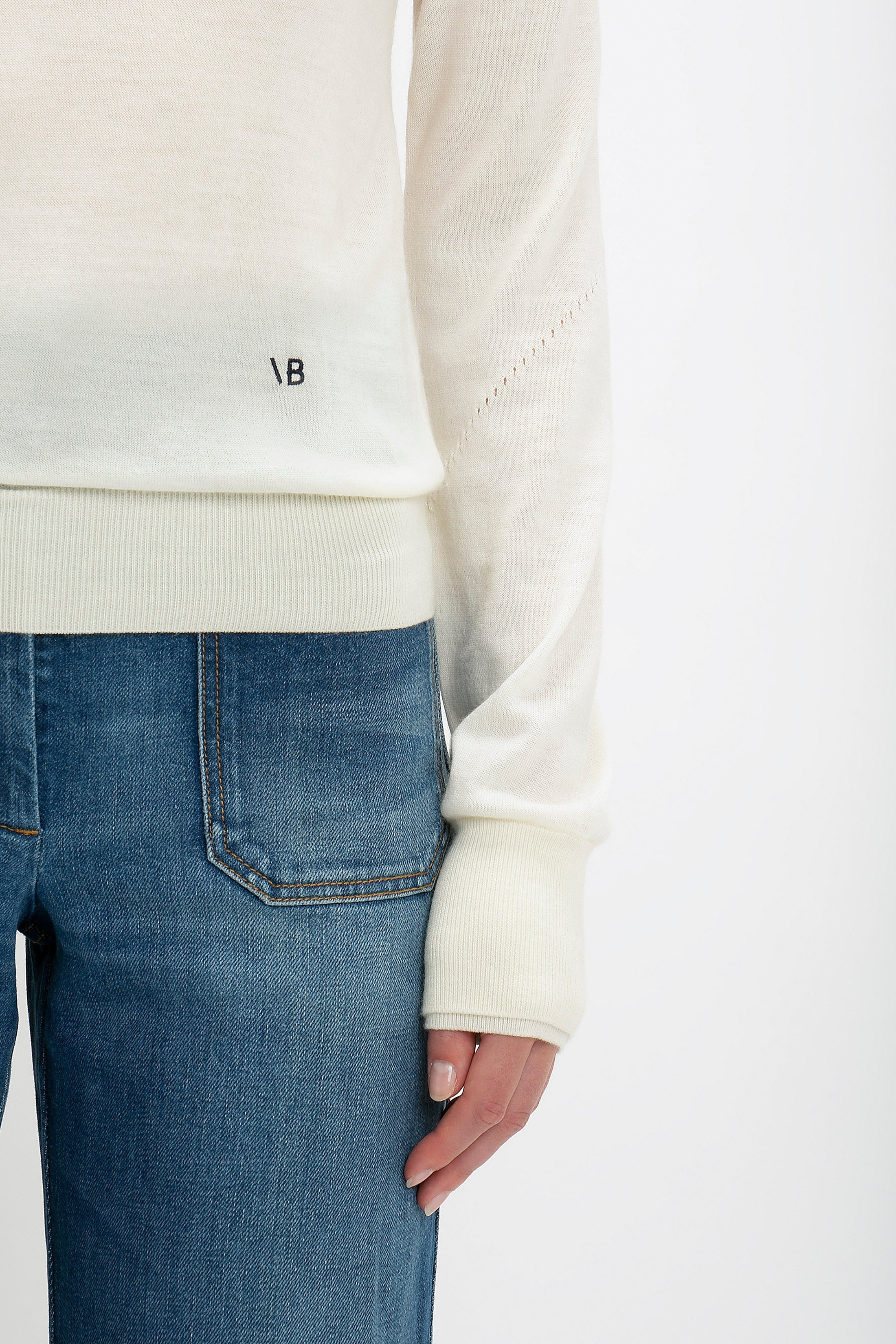 Merino Crew Jumper In Ivory - 5