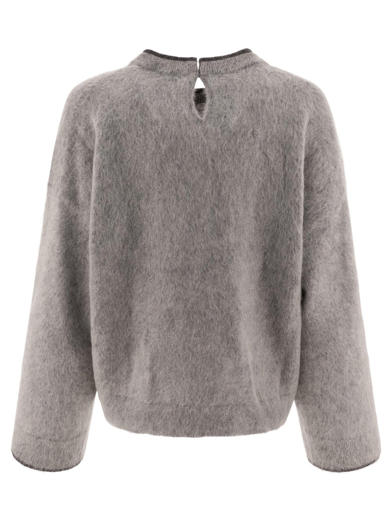 Mohair, Wool, Cashmere And Silk Sweater With Monili Knitwear Grey - 2