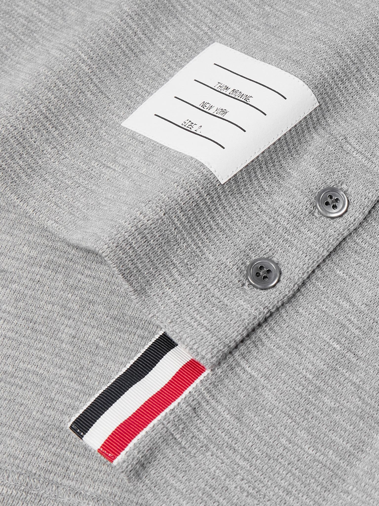 Logo-Appliquéd Striped Waffle-Knit Cotton Polo Shirt Gray - 4