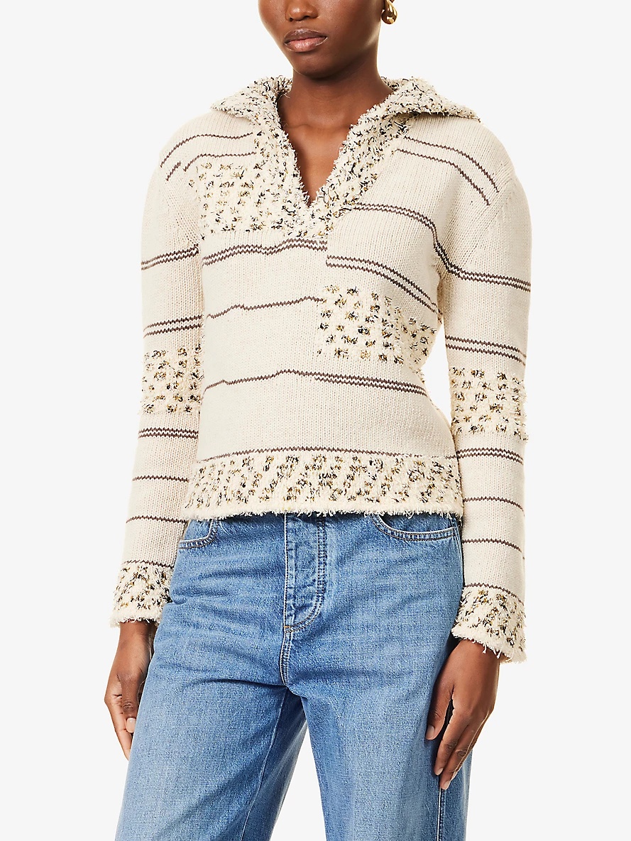 Striped-panel regular-fit wool-blend top - 3