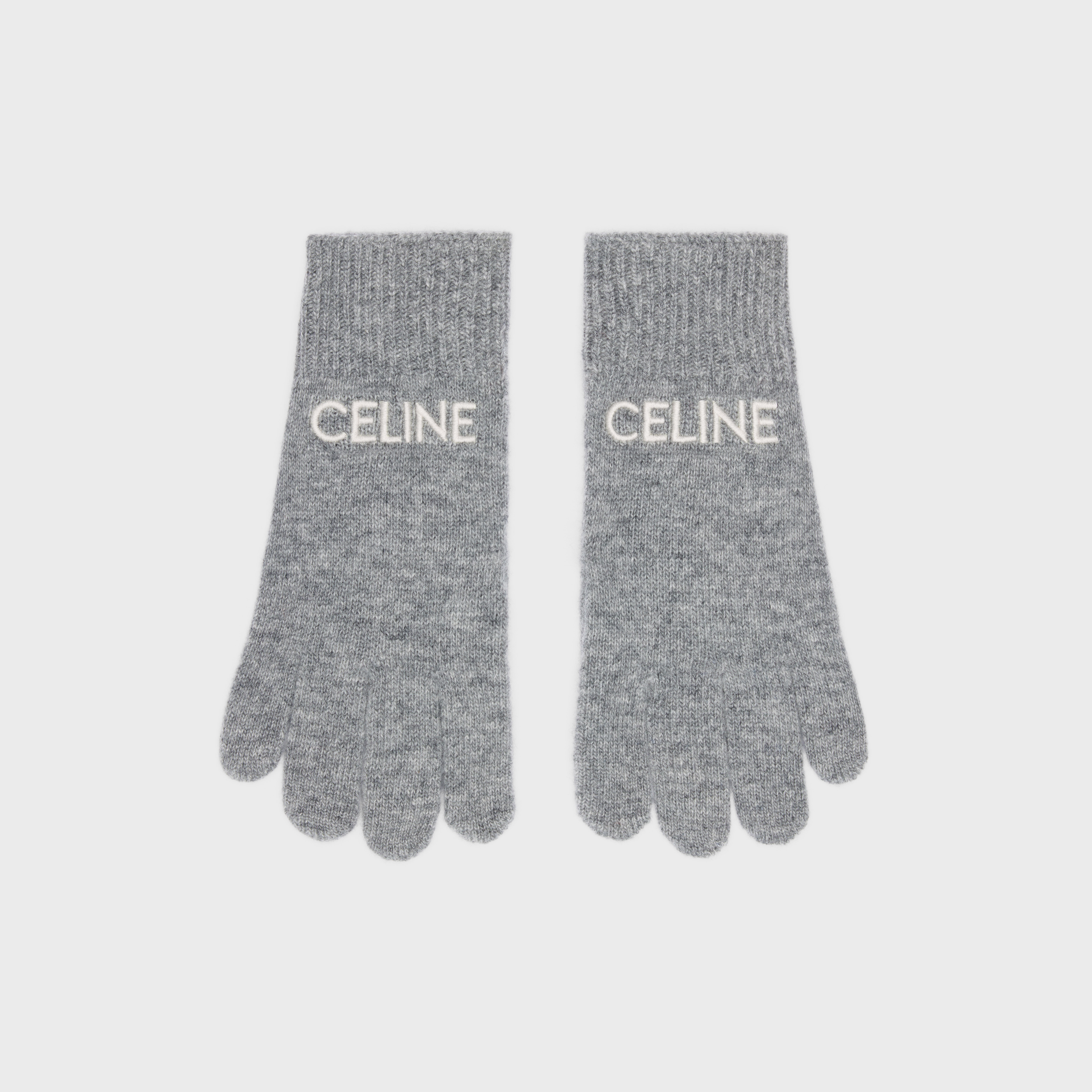 CELINE EMBROIDERED GLOVES IN RIBBED WOOL - 1