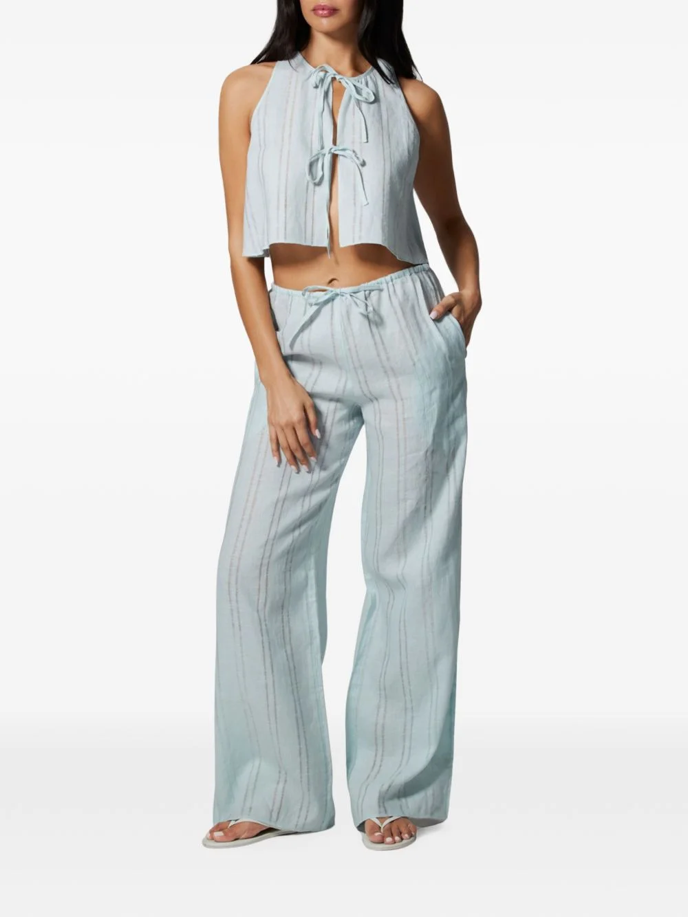 striped tie-waist trousers - 1