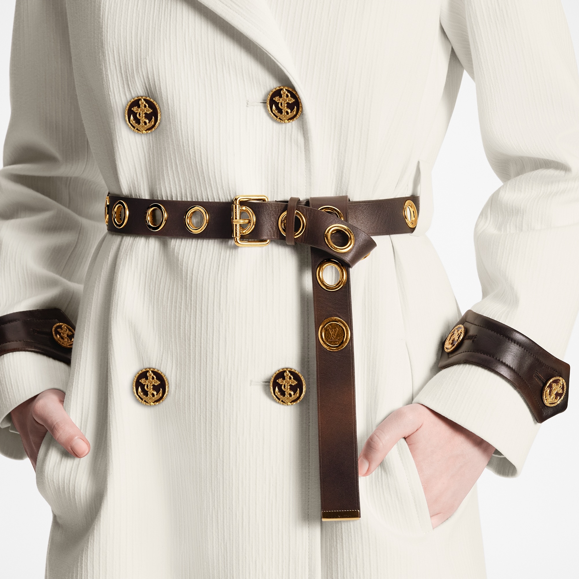 Leather Accent Ribbed Long Coat - 3