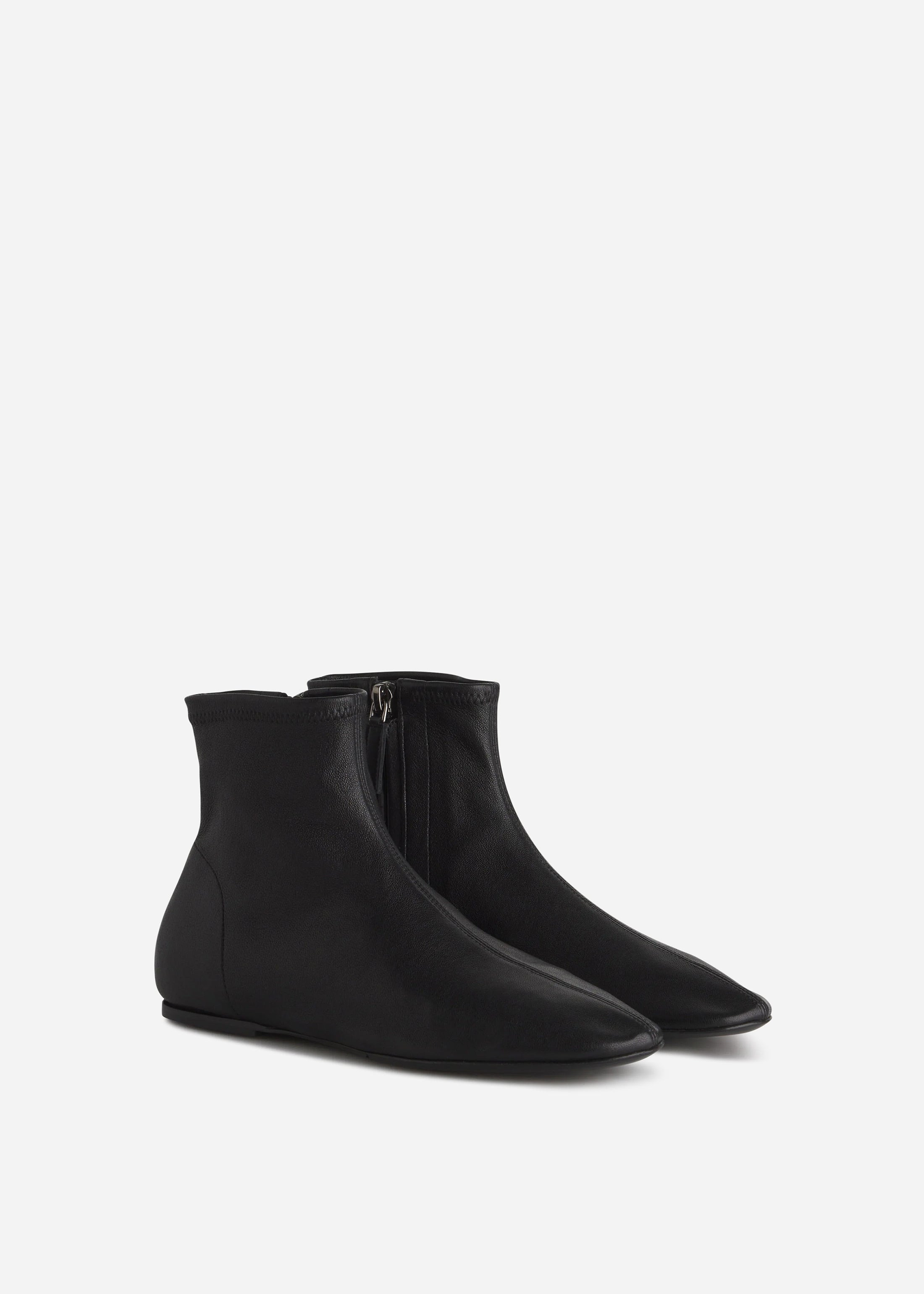 Round Toe Stretch Leather Bootie in Black - 2