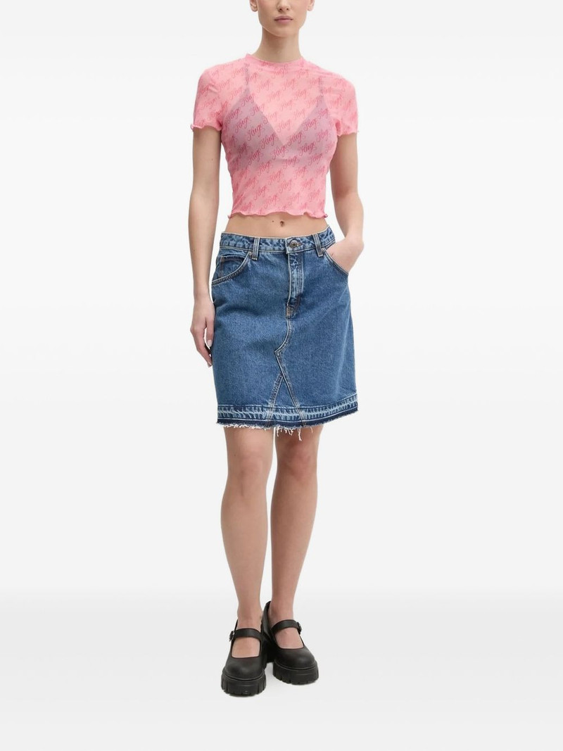 HUGO frayed-hem denim mini skirt outlook
