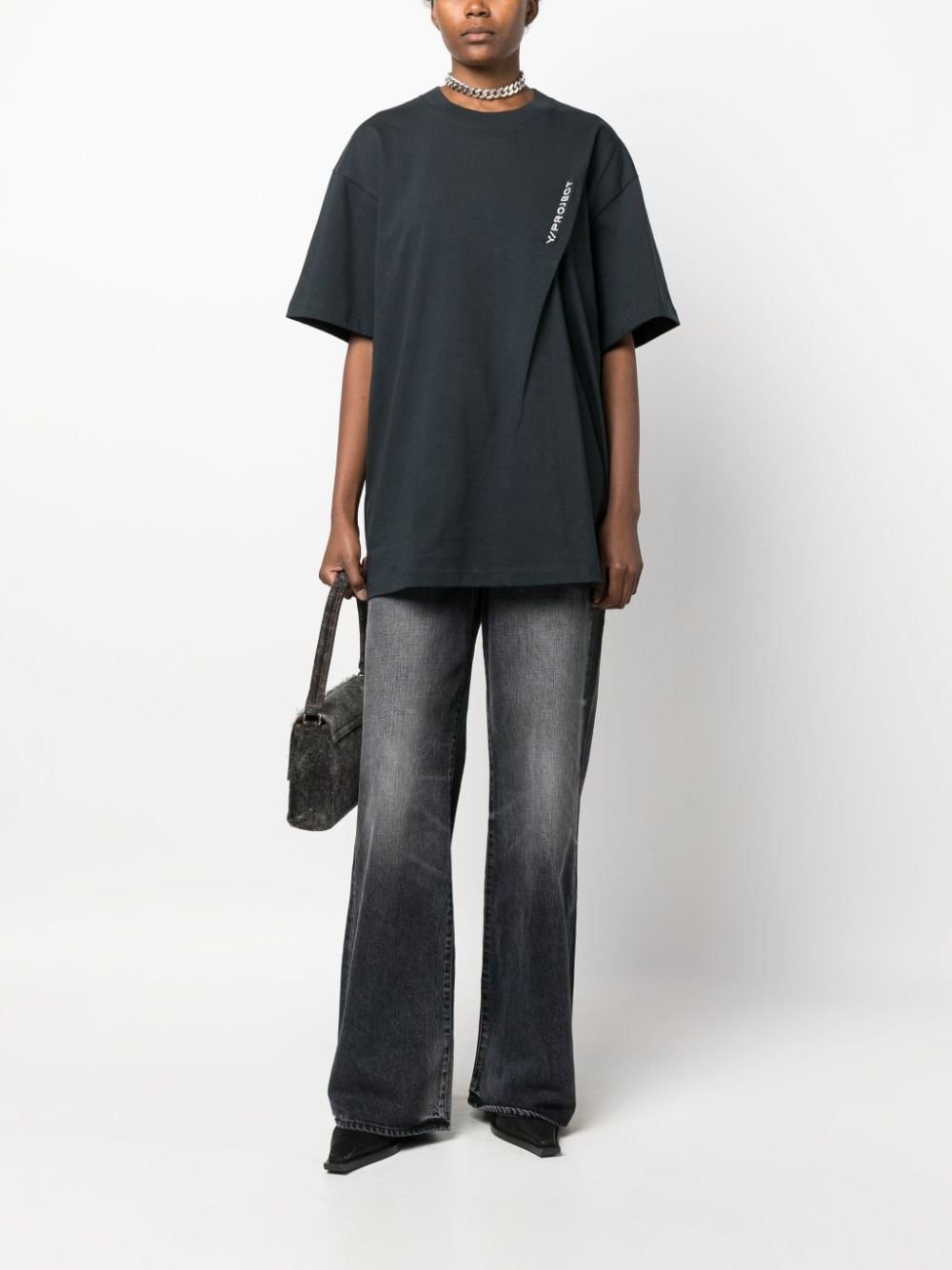 logo-embroidered pinched T-shirt - 3