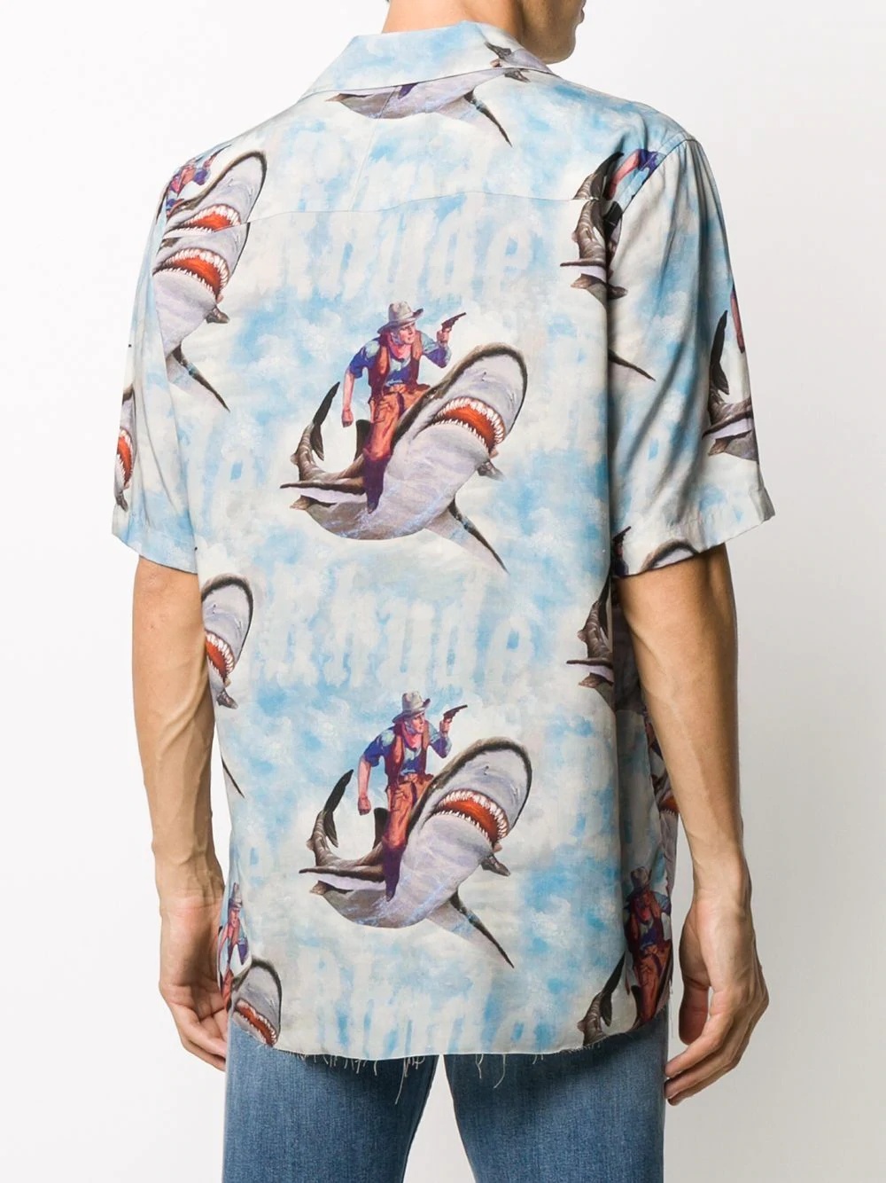 shark-print bowling shirt - 4