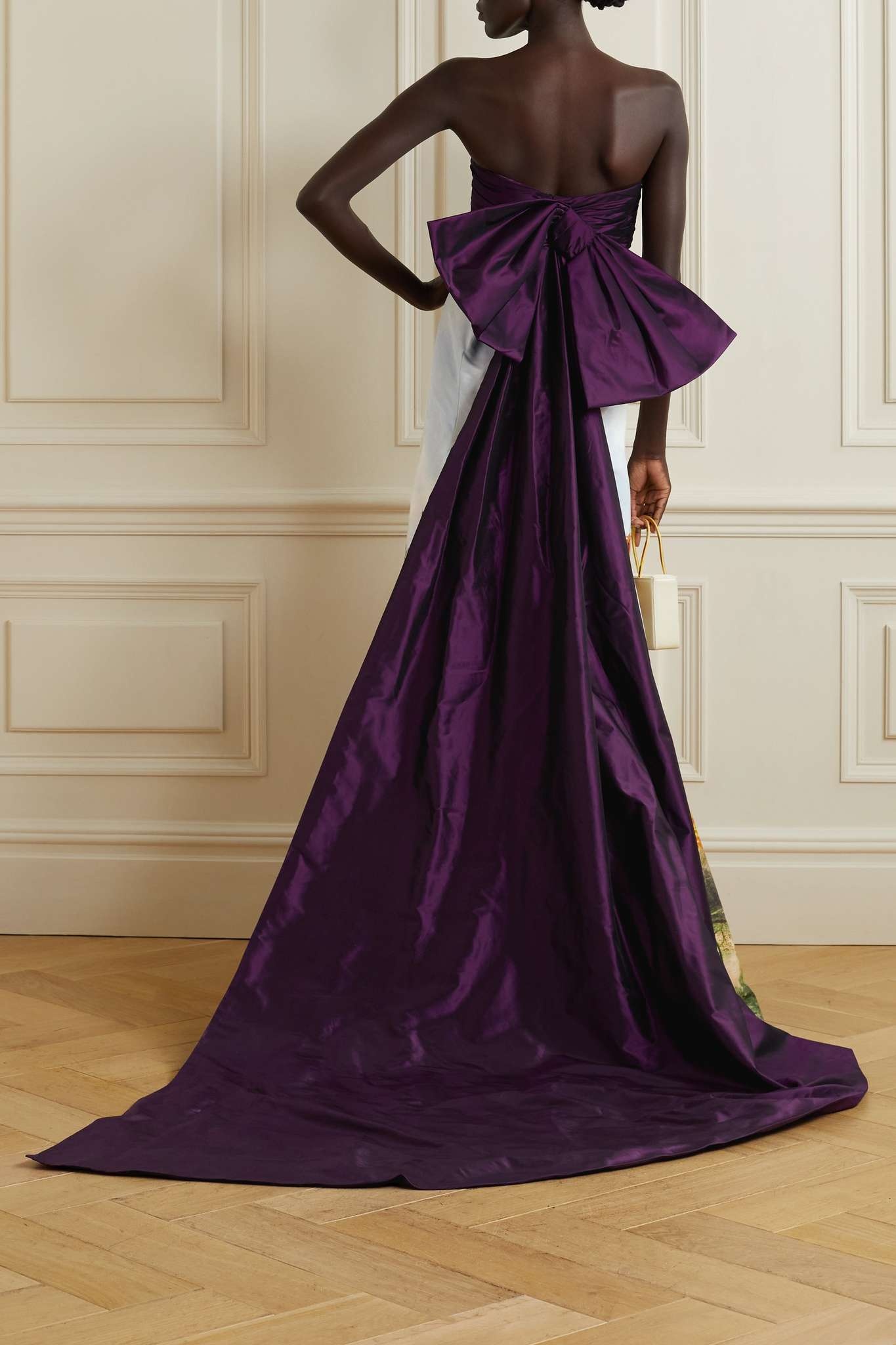 Strapless bow-embellished silk-faille and floral-print taffeta gown - 4