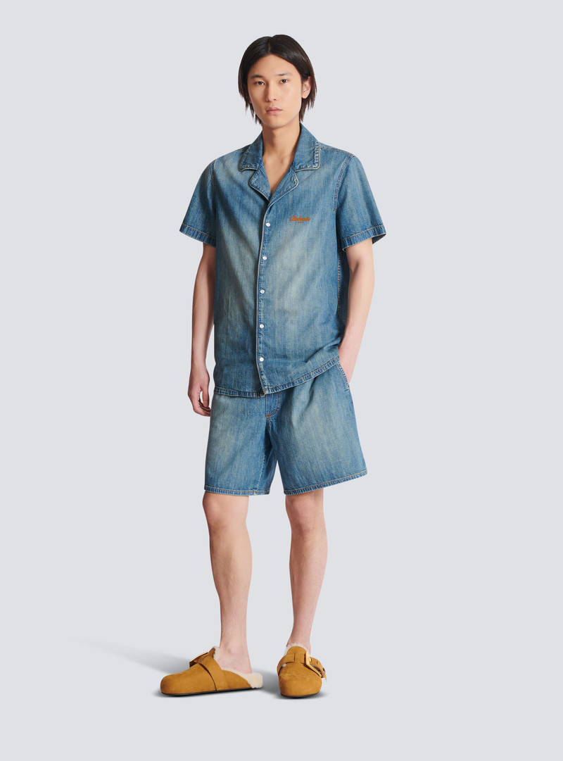 Balmain Short-sleeved pyjama shirt in faded denim outlook