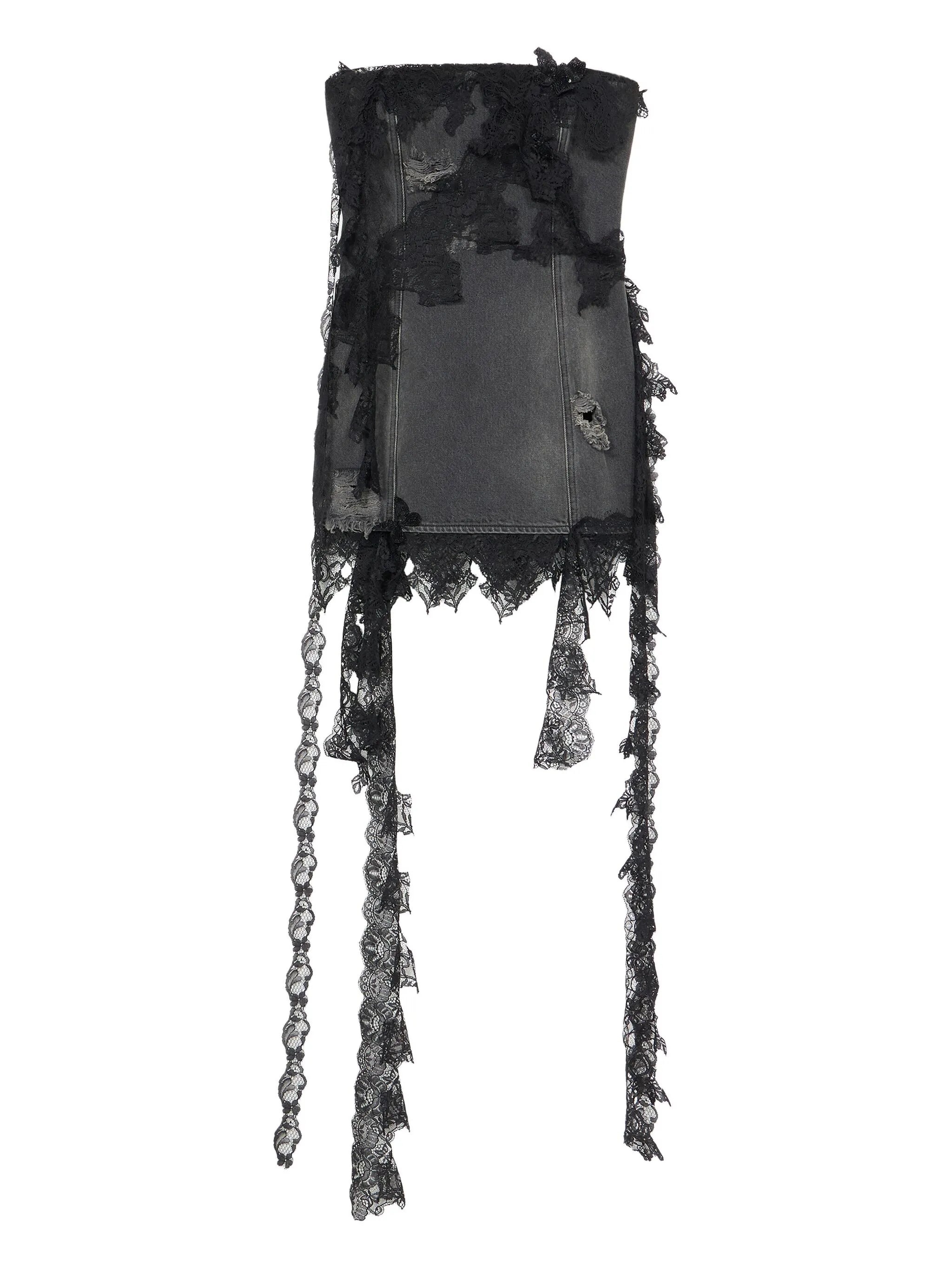 Blumarine Strapless Lace-trimmed Denim Dress - 1
