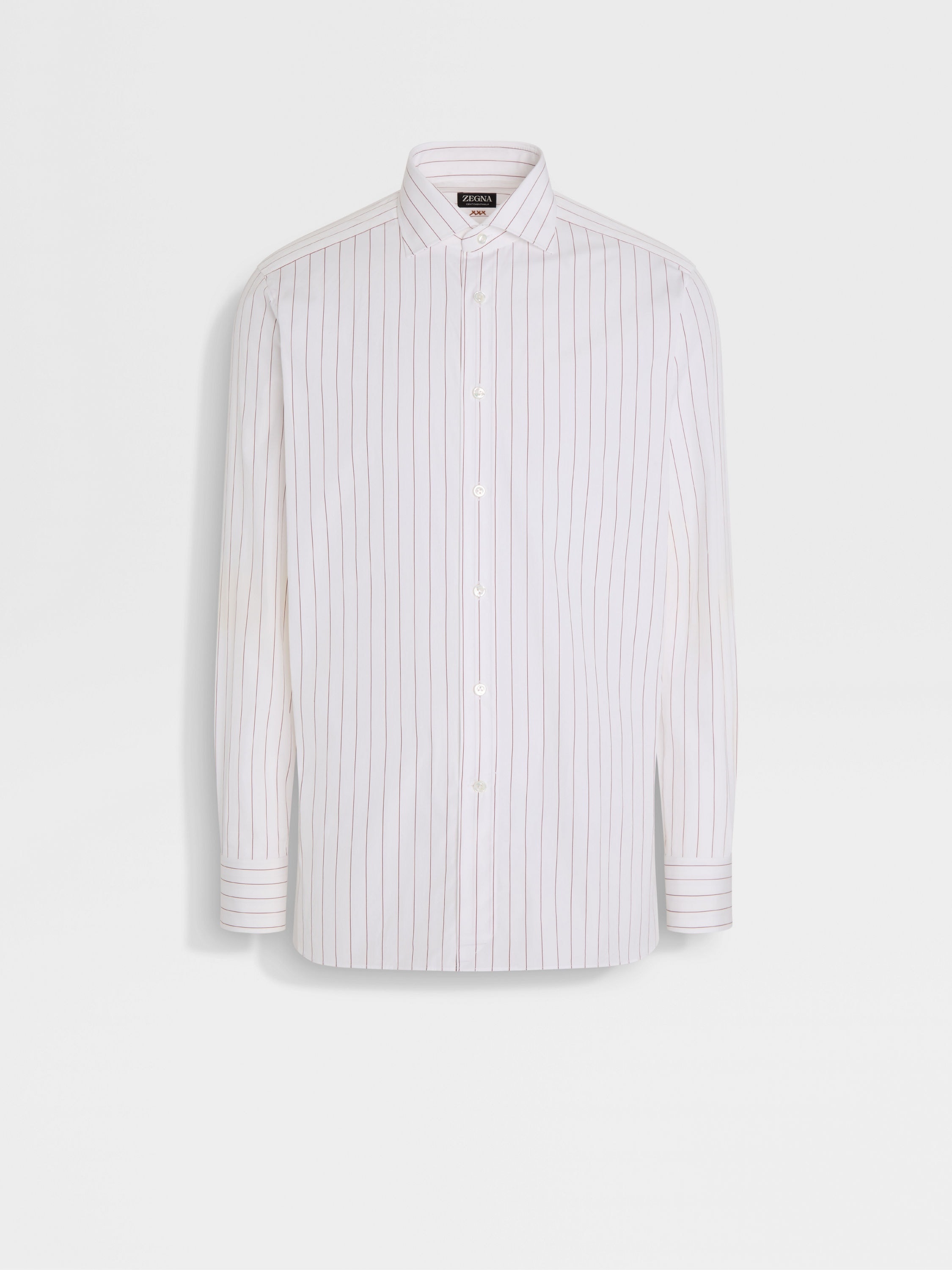 WHITE AND BRICK RED MACRO-STRIPED CENTOVENTIMILA COTTON SHIRT - 2