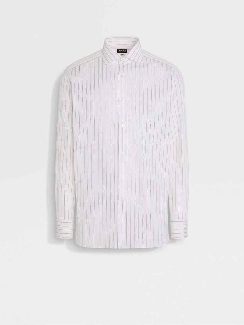 ZEGNA WHITE AND BRICK RED MACRO-STRIPED CENTOVENTIMILA COTTON SHIRT outlook