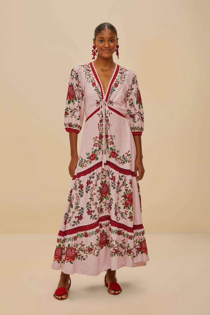 Pink Flower Tapestry Lenzing™ Ecovero™ Euroflax™ Maxi Dress 1