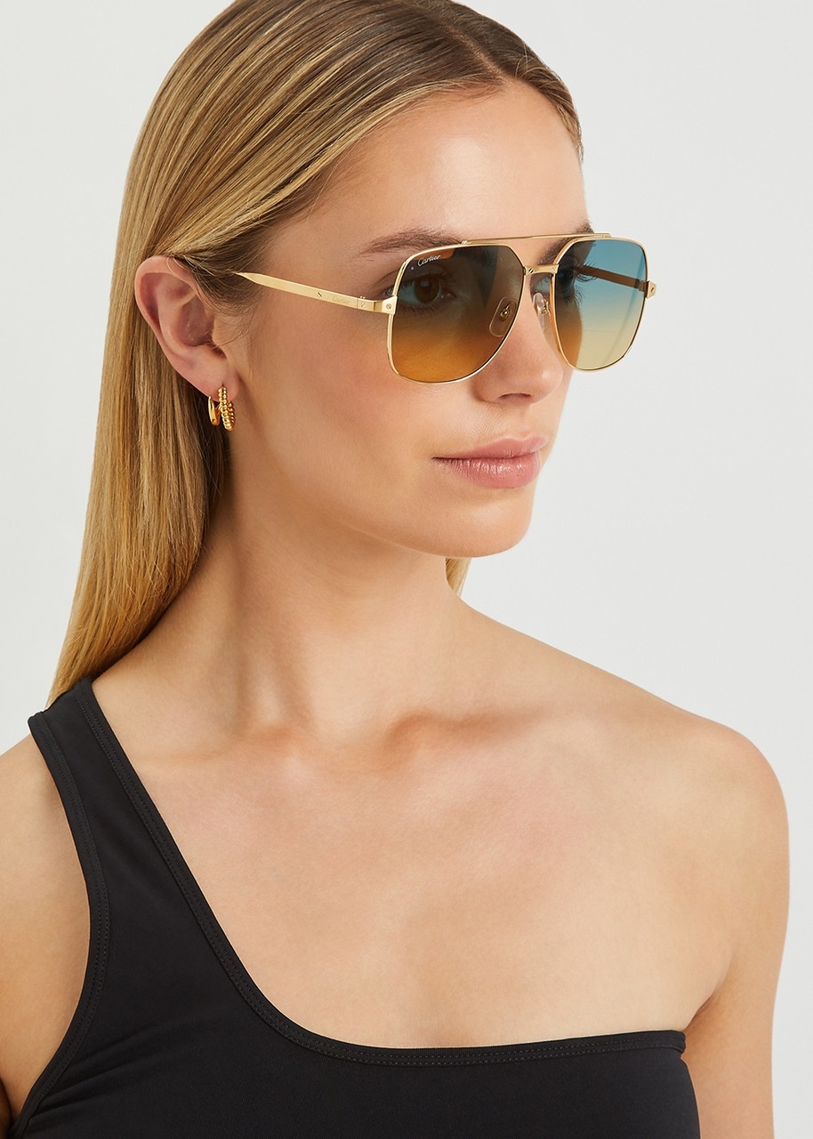 Cartier Santos De Cartier Gold-tone Aviator-style Sunglasses - 4