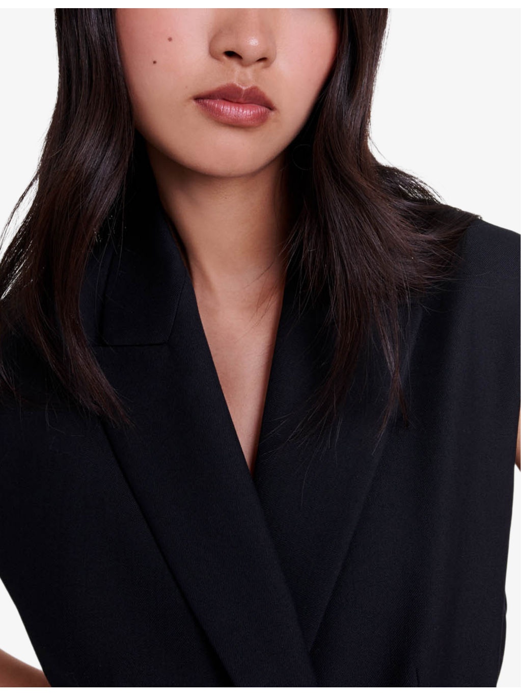 Belted-waist double-breasted sleeveless stretch-woven blazer - 4