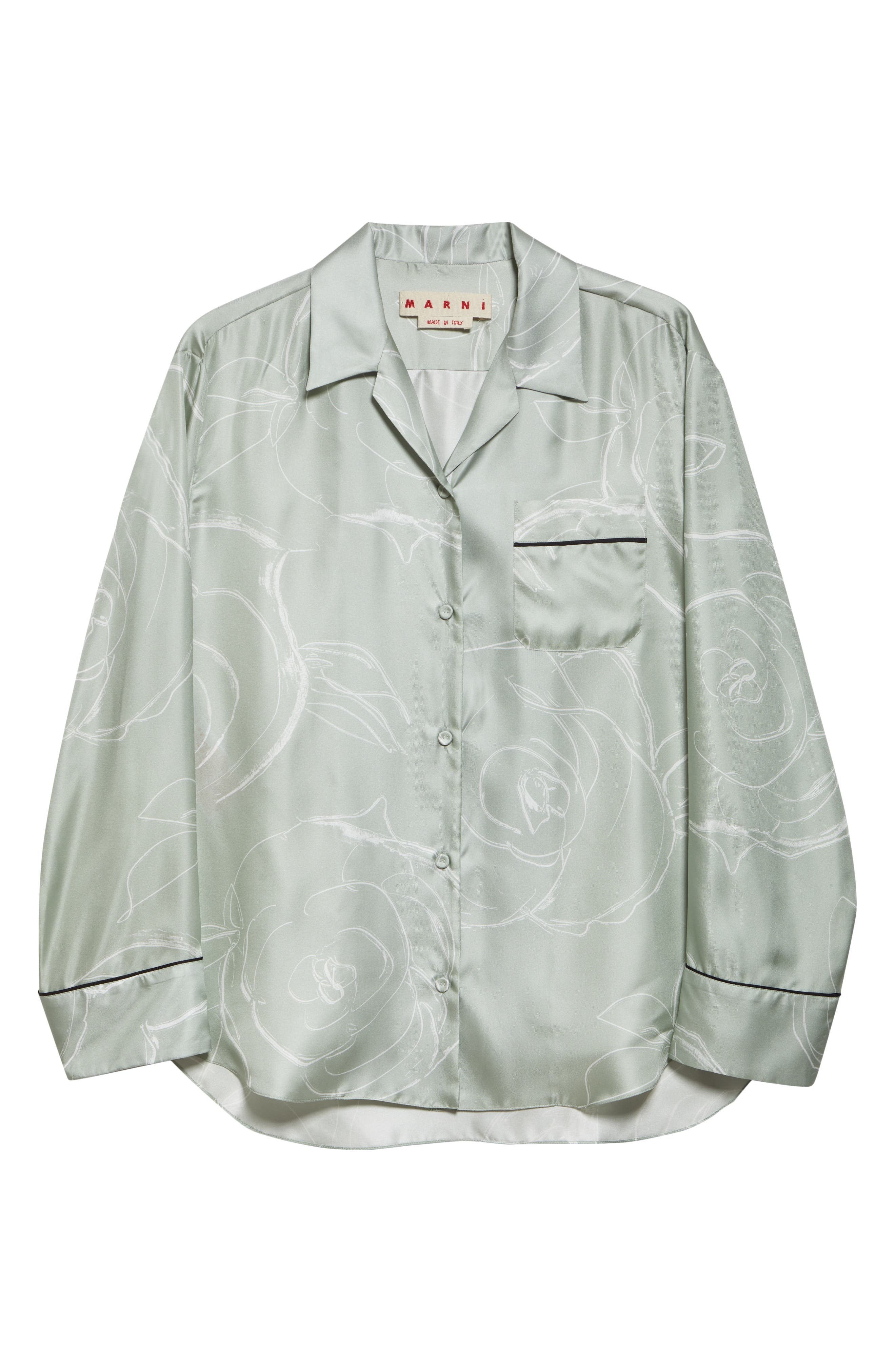 Marni Floral Silk Pajama Shirt in Auv19 Sea/green at Nordstrom - 6
