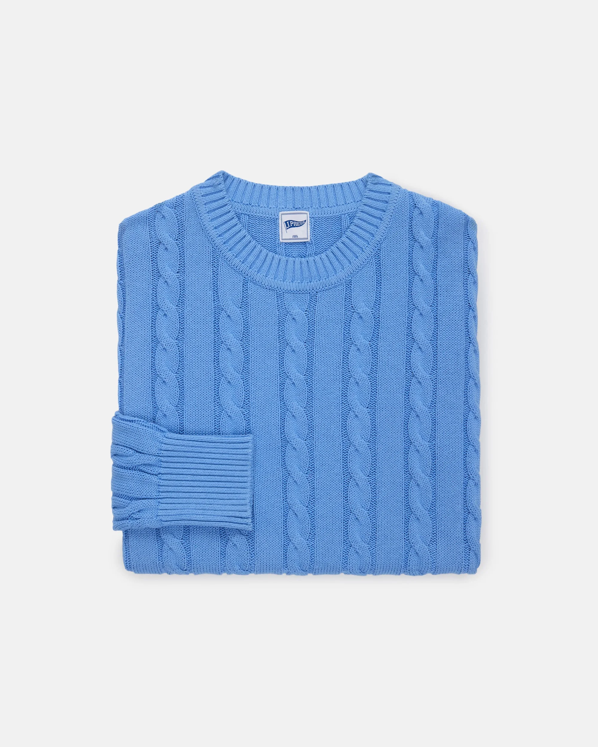 BLUE LINEN/COTTON CABLE KNIT SWEATER - 1