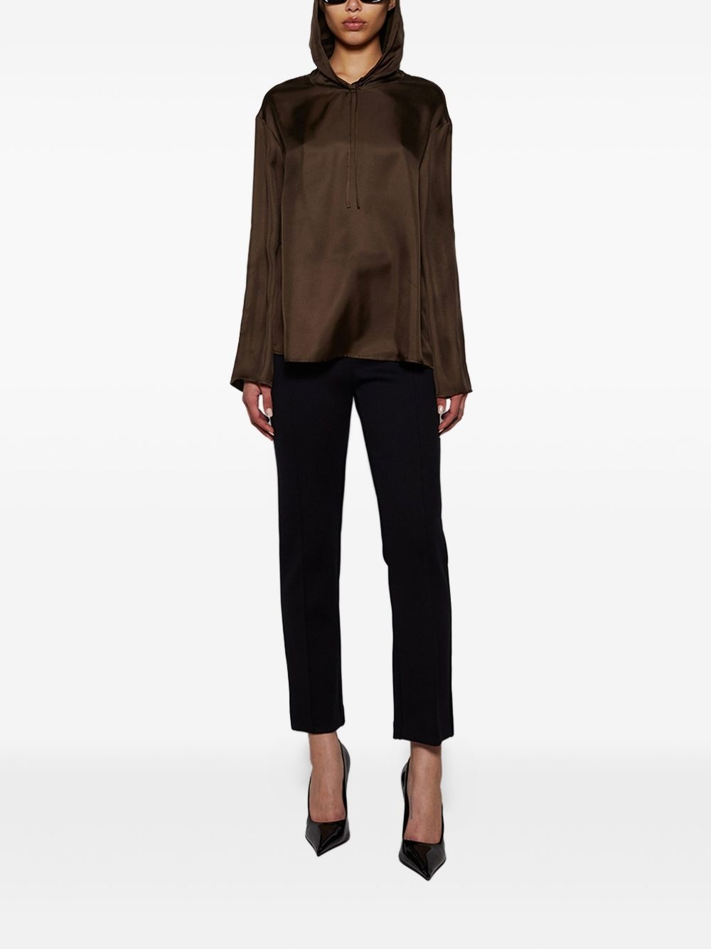 hooded satin long-sleeve top - 2