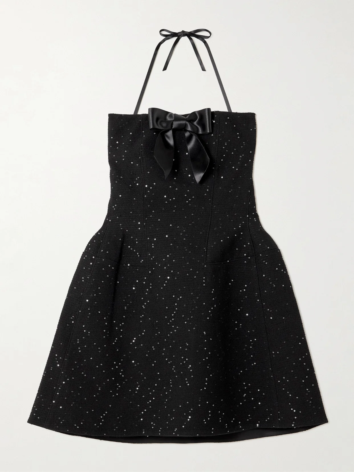 Strapless Bow-detailed Sequin-embellished Wool-blend Mini Dress - 1