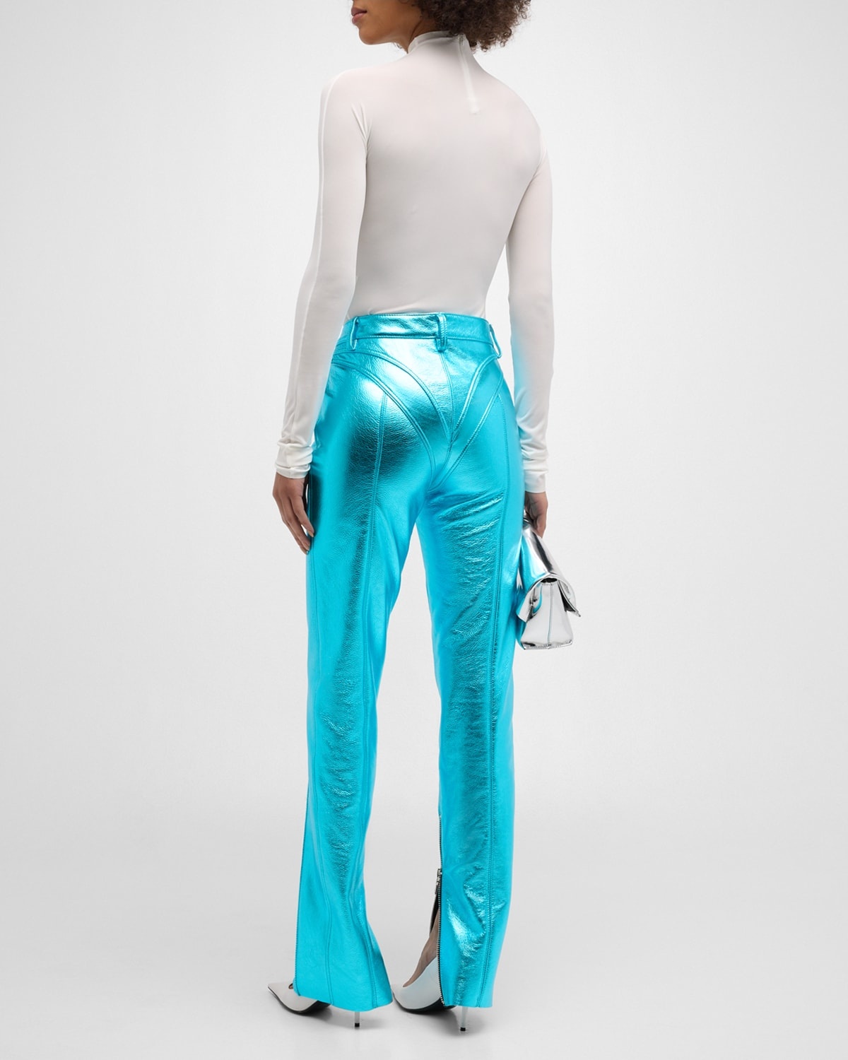 Metallic Leather Chap-Paneled Tapered-Leg Zip-Hem Pants - 4