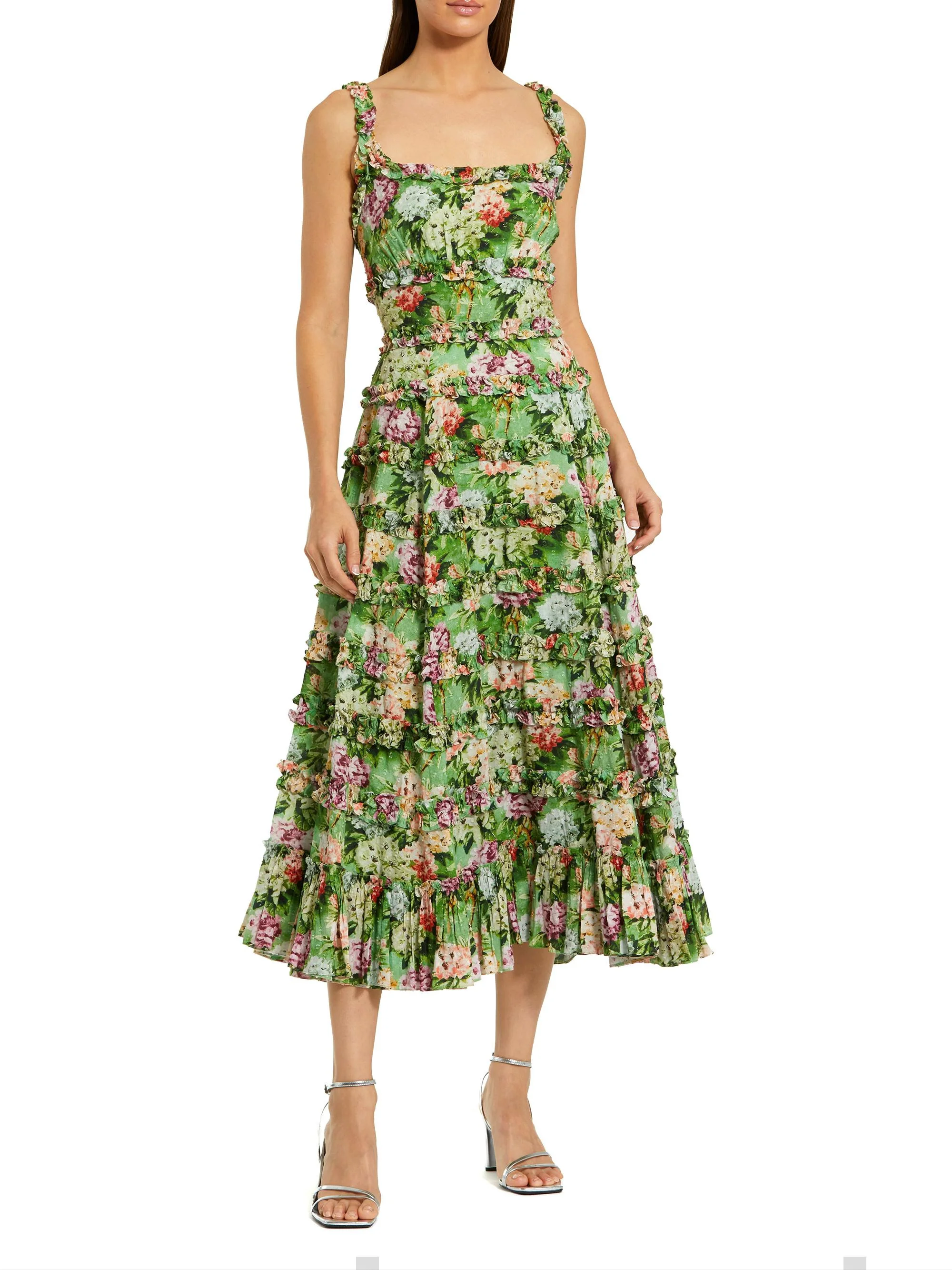 Women's Cocktail Floral Fit & Flare Midi-Dress - Green Multi - 1