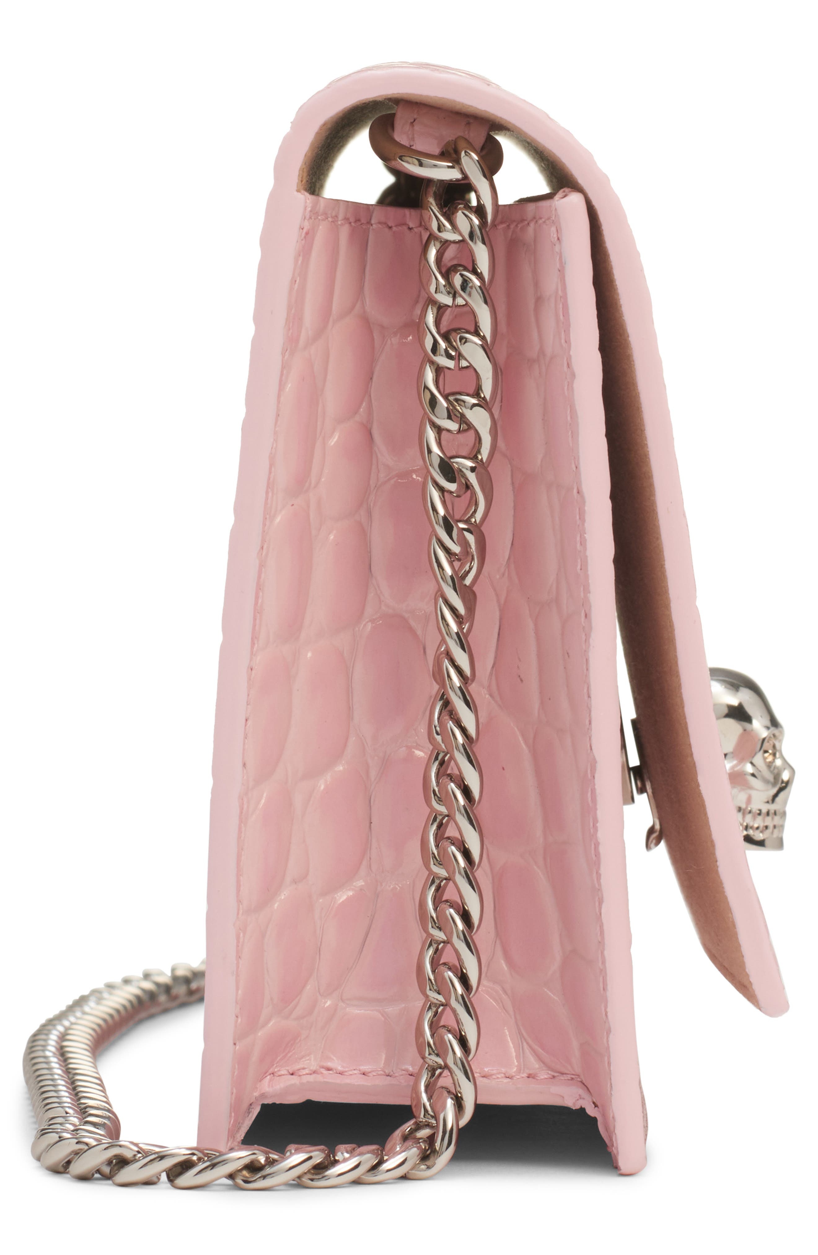 Alexander McQueen Mini Skull Croc Embossed Leather Shoulder Bag in Rose/Silver at Nordstrom - 5