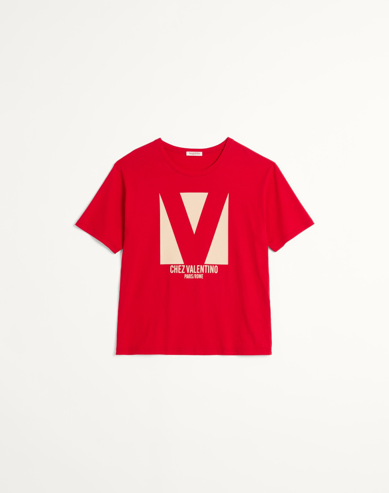 COTTON T-SHIRT WITH CHEZ VALENTINO PRINT - 1