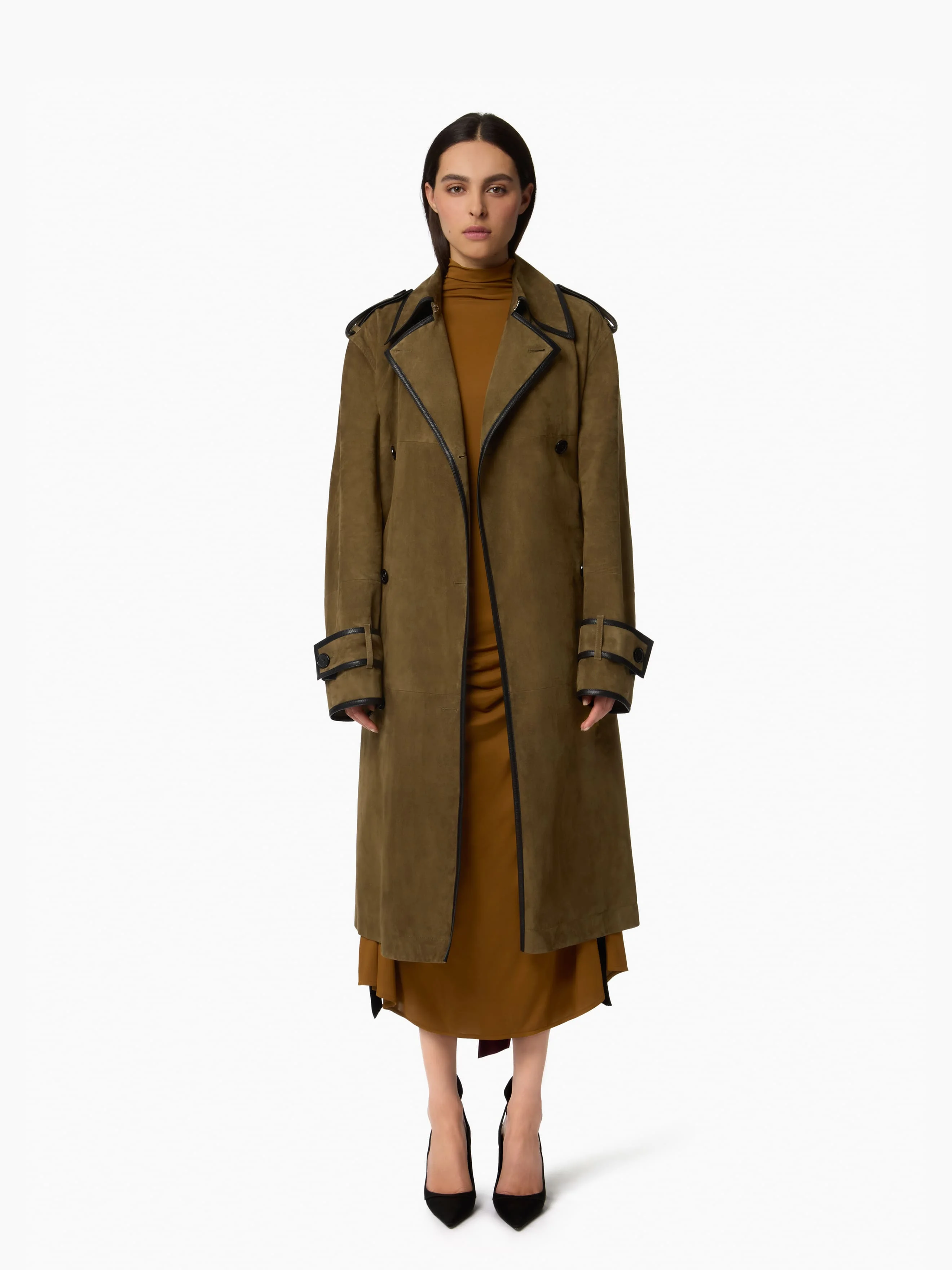 Belted Suede Leather Trench - 1