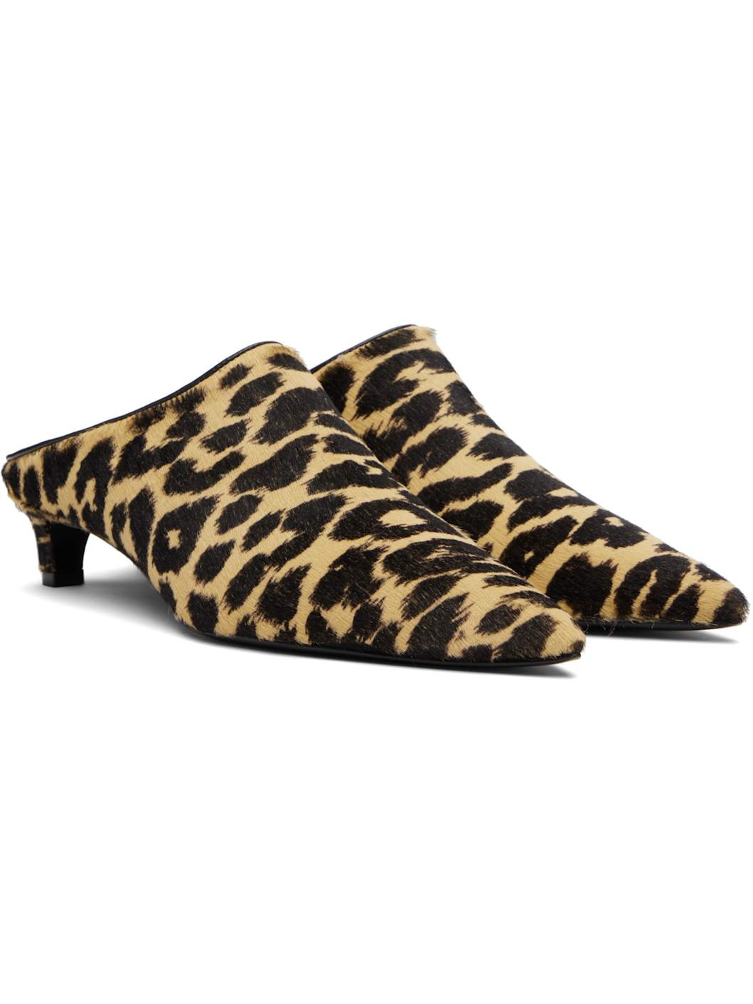 Beige & Black Pointed Toe Mule Heels - 4
