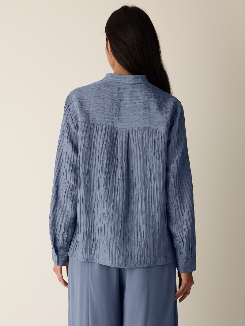 Textured Silk Jacquard Band Collar Shirt 4