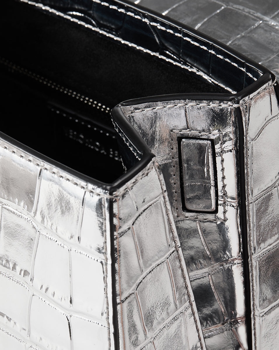 CROC-EMBOSSED CREST LOCK TOP HANDLE BAG - 5